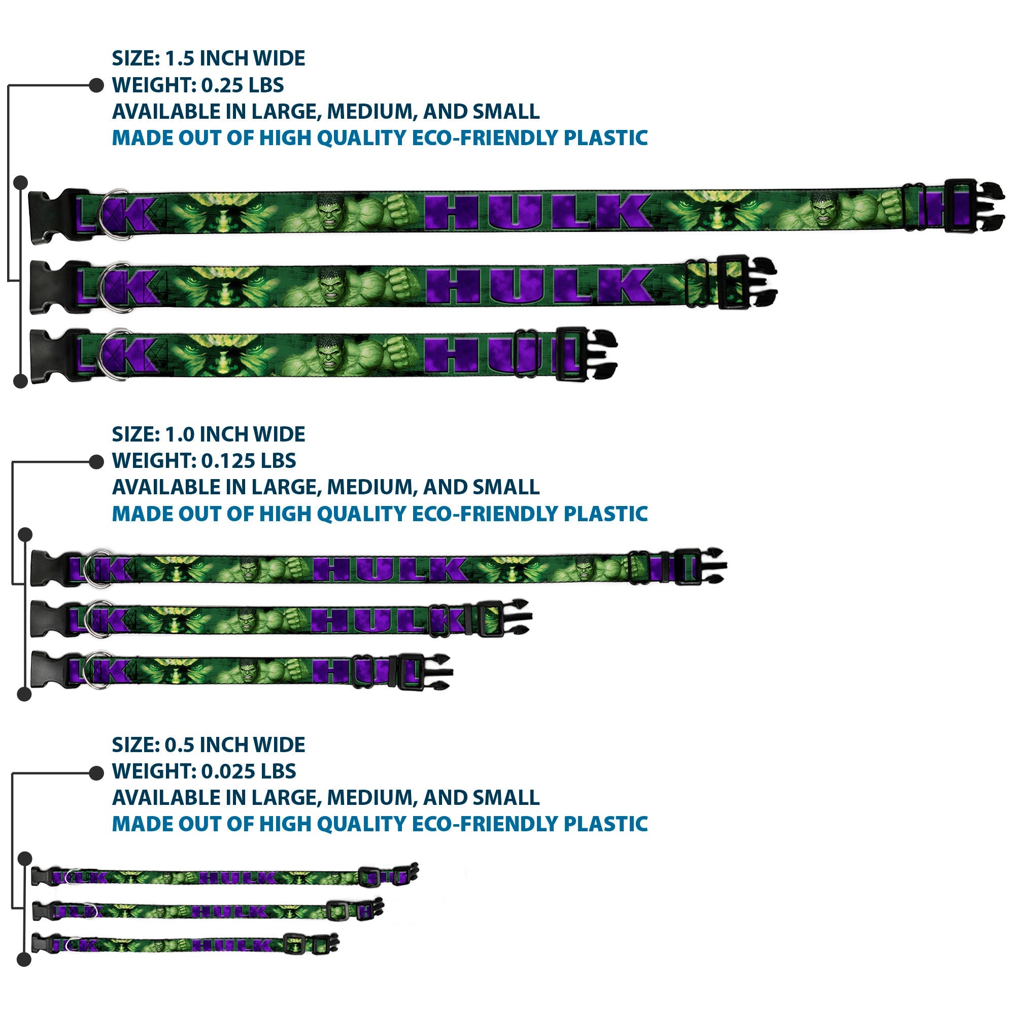 Plastic Clip Collar - HULK Face CLOSE-UP/Action Pose Greens/Purples