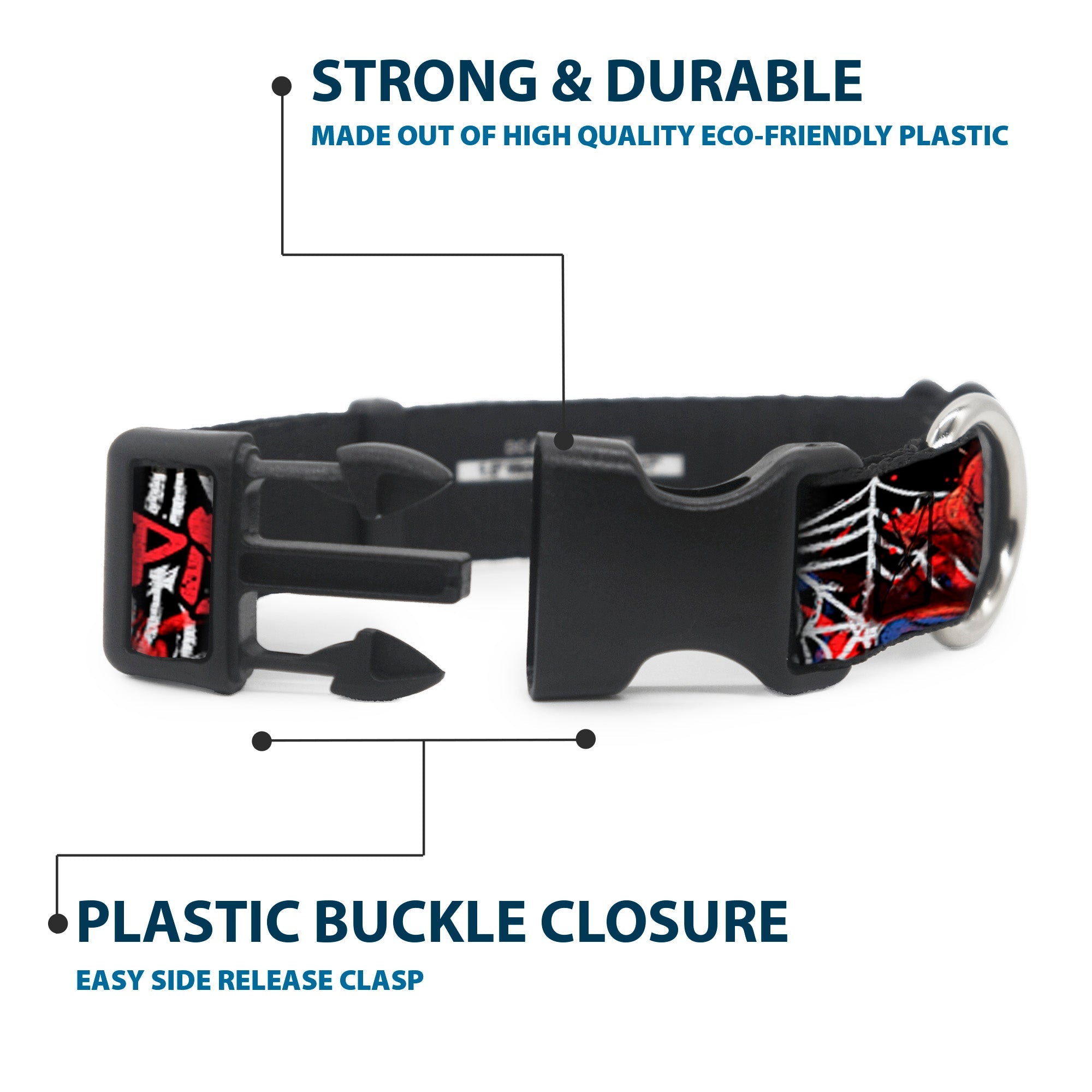 Plastic Clip Collar - SPIDER-MAN/3-Poses/Spider Web Sketch Black/White/Red
