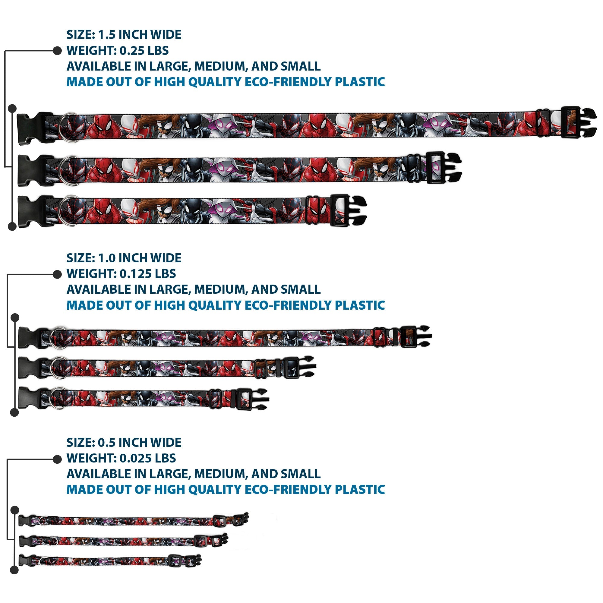 Plastic Clip Collar - 6-Spider Hero Action Poses Grays