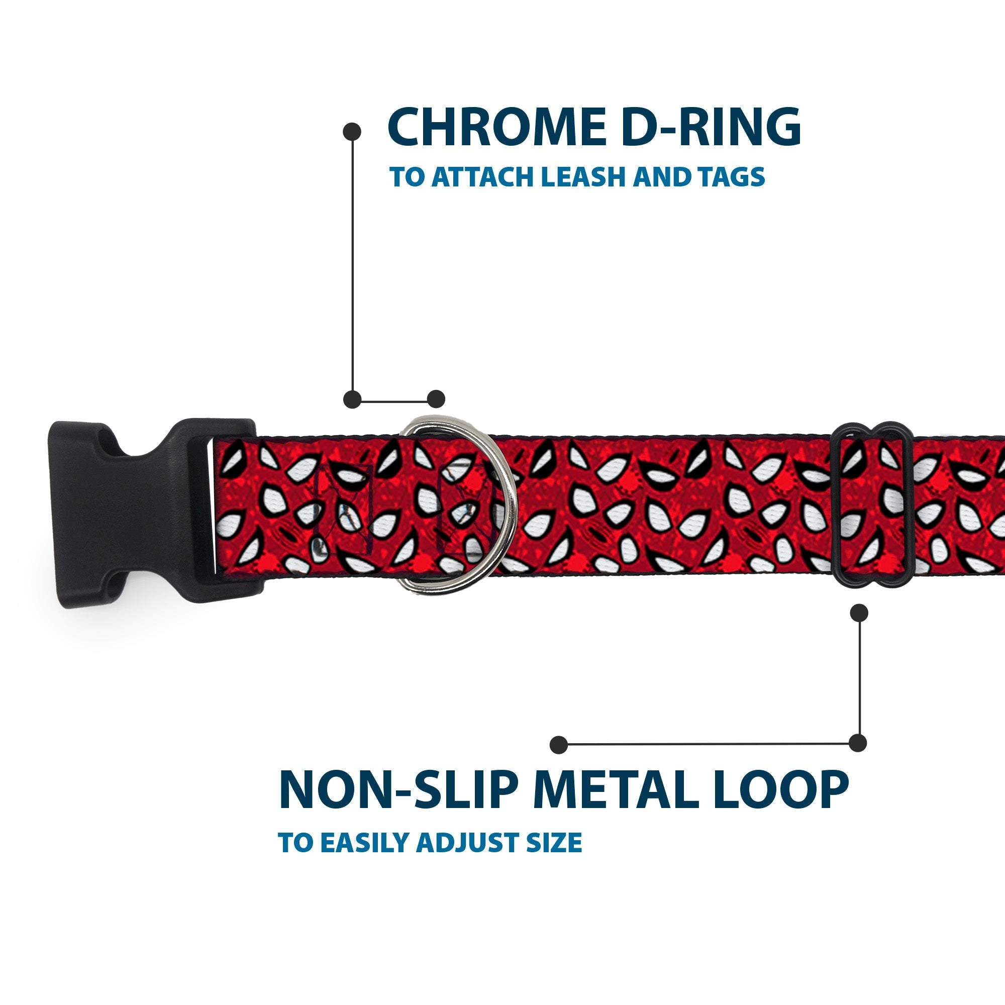 Plastic Clip Collar - Spider-Man Eyes/Spiders Scattered Reds/Black/White