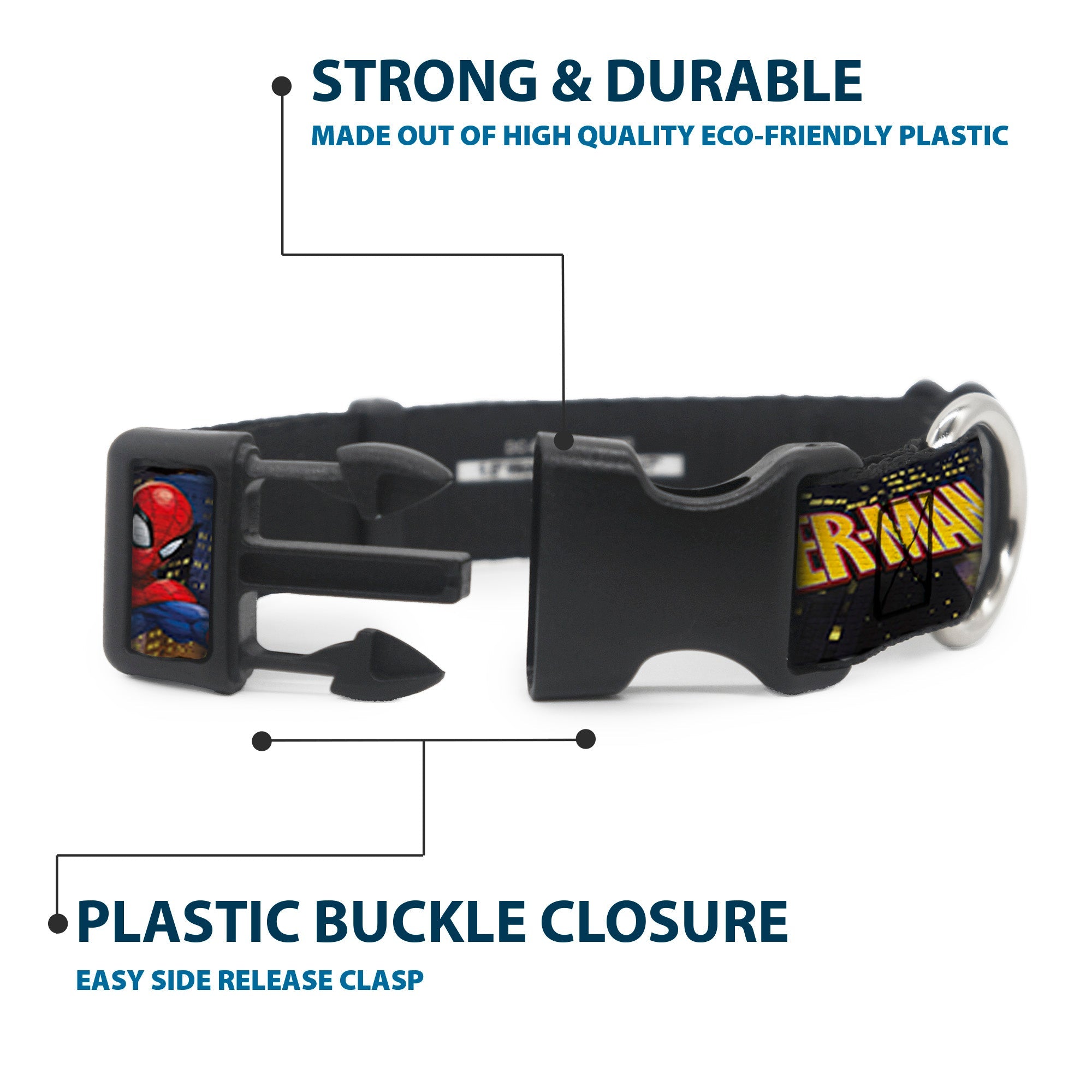 Plastic Clip Collar - SPIDER-MAN Title Logo and Action Skyline Poses