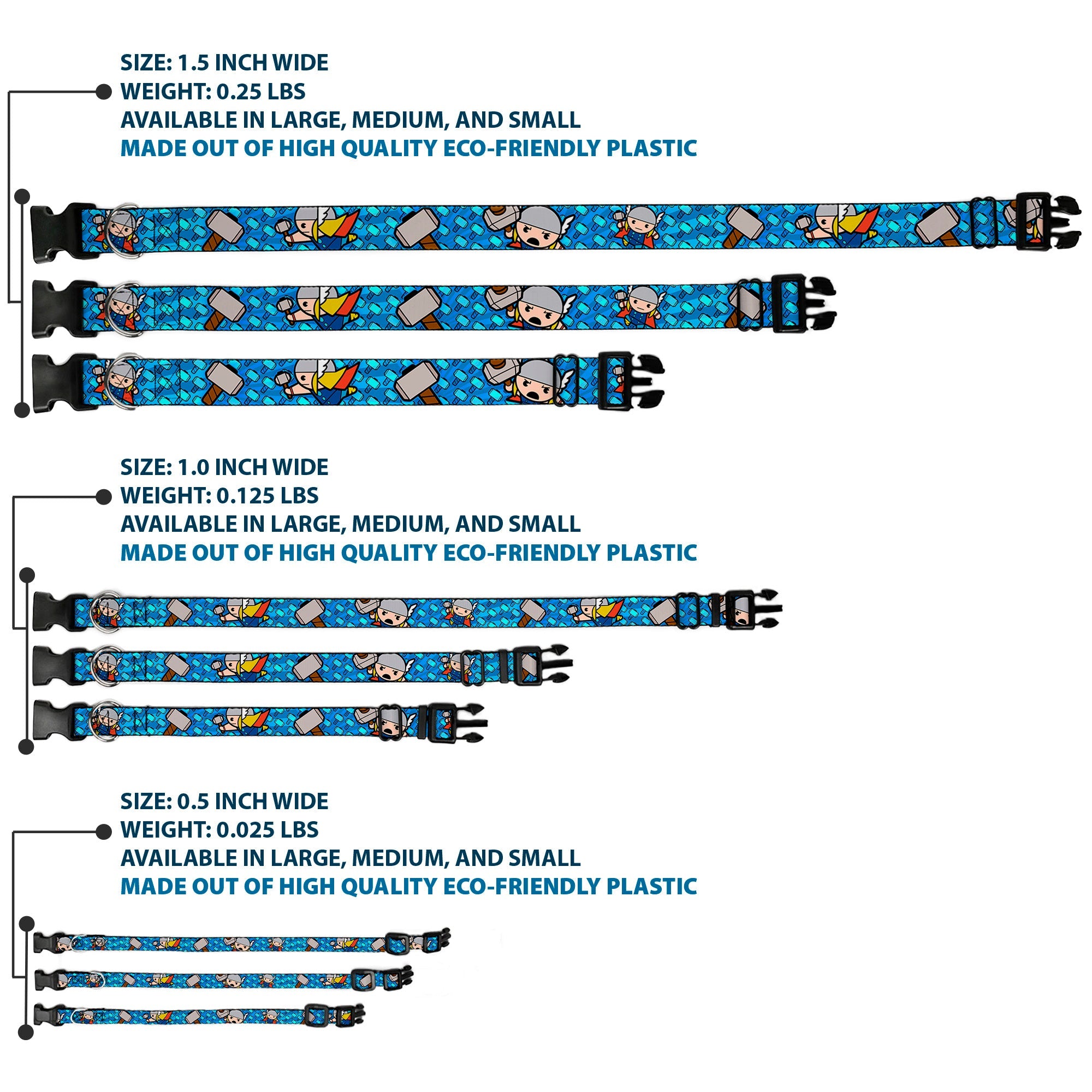 Plastic Clip Collar - Kawaii Thor Poses/Hammer Monogram Blues