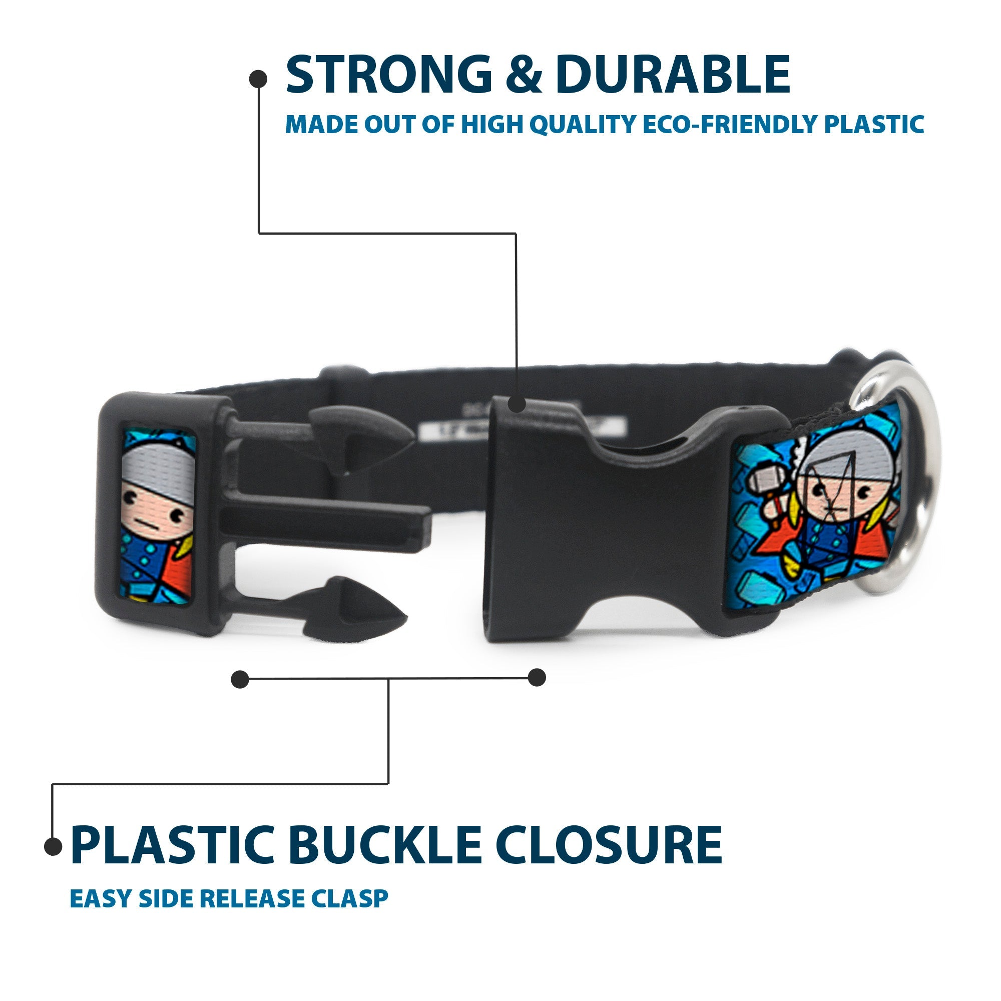 Plastic Clip Collar - Kawaii Thor Poses/Hammer Monogram Blues
