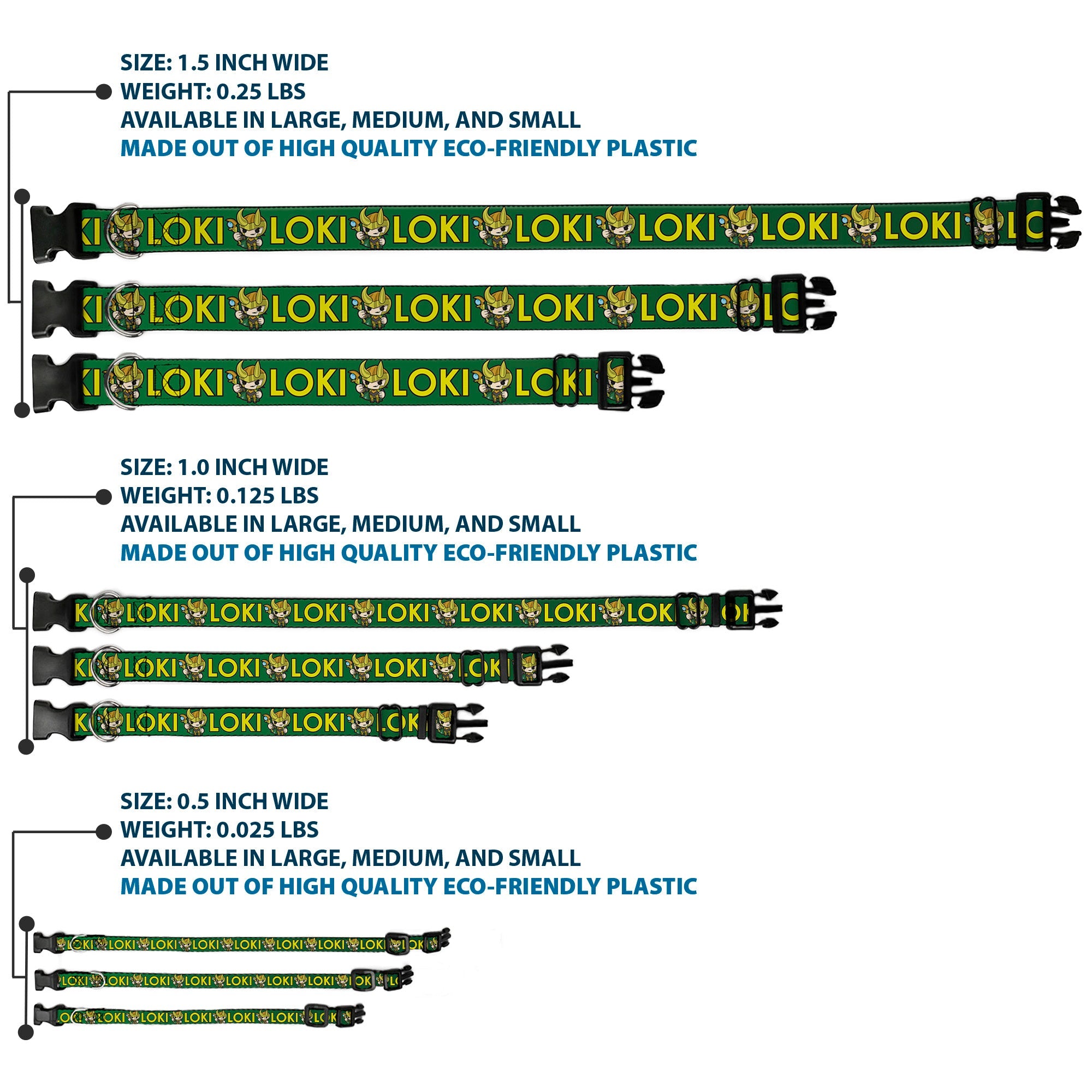 Plastic Clip Collar - Kawaii LOKI Standing Pose/Text Green/Yellow