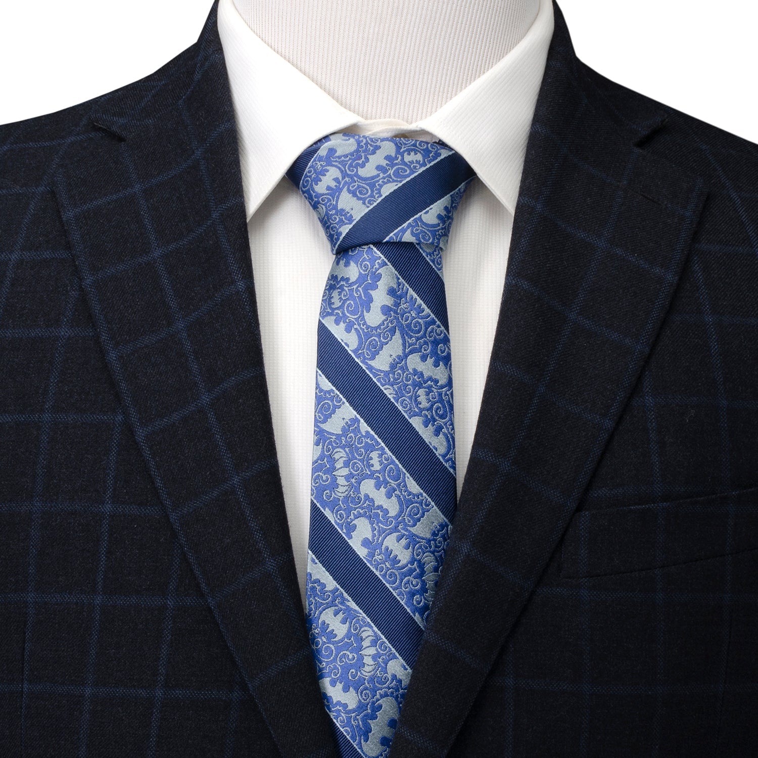 DC Batman Stripe Multi Emblem Blue Men's Tie