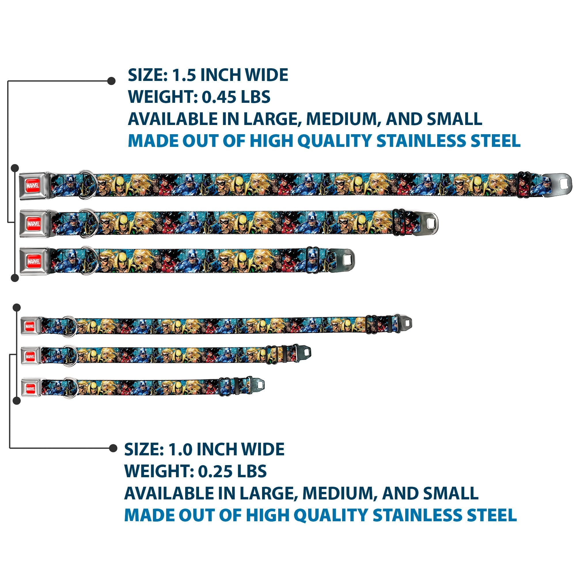 MARVEL UNIVERSE MARVEL Full Color Red White Seatbelt Buckle Collar - New Avengers Group Snow Storm Pose