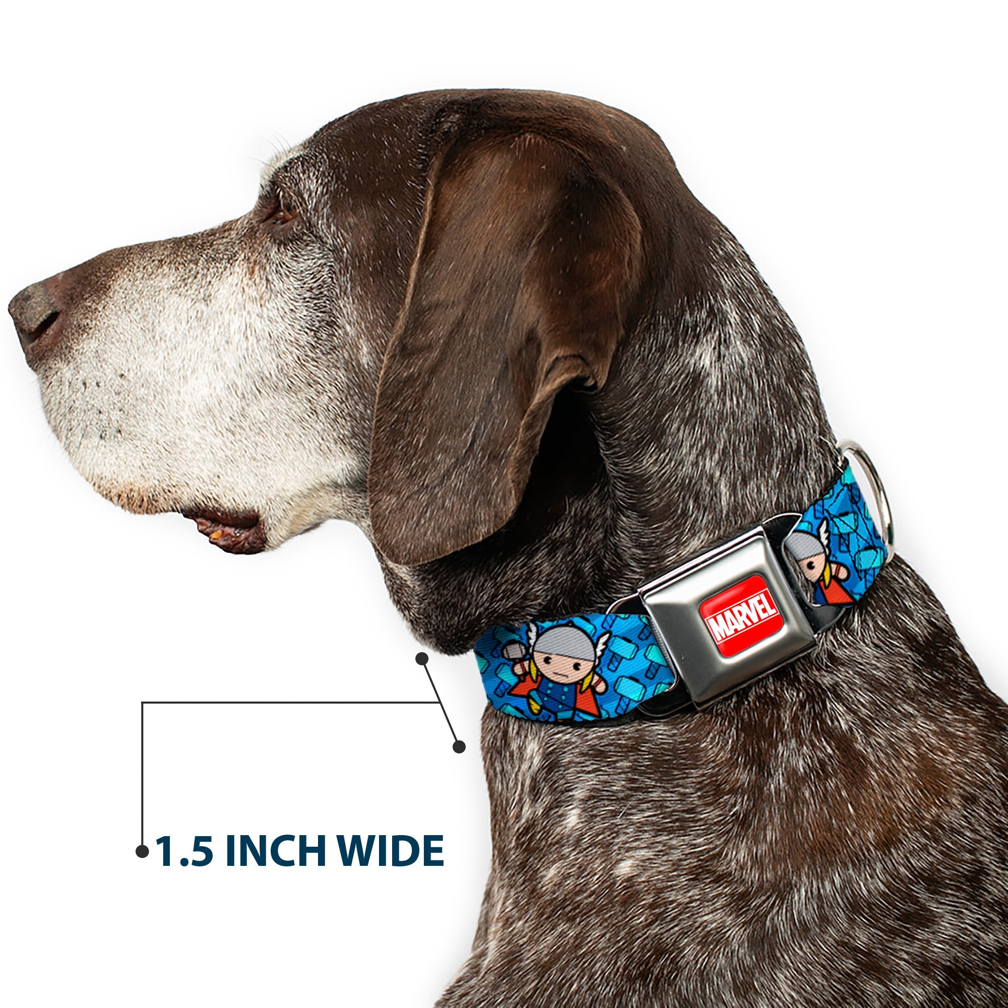 MARVEL UNIVERSE MARVEL Full Color Red White Seatbelt Buckle Collar - Kawaii Thor Poses/Hammer Monogram Blues