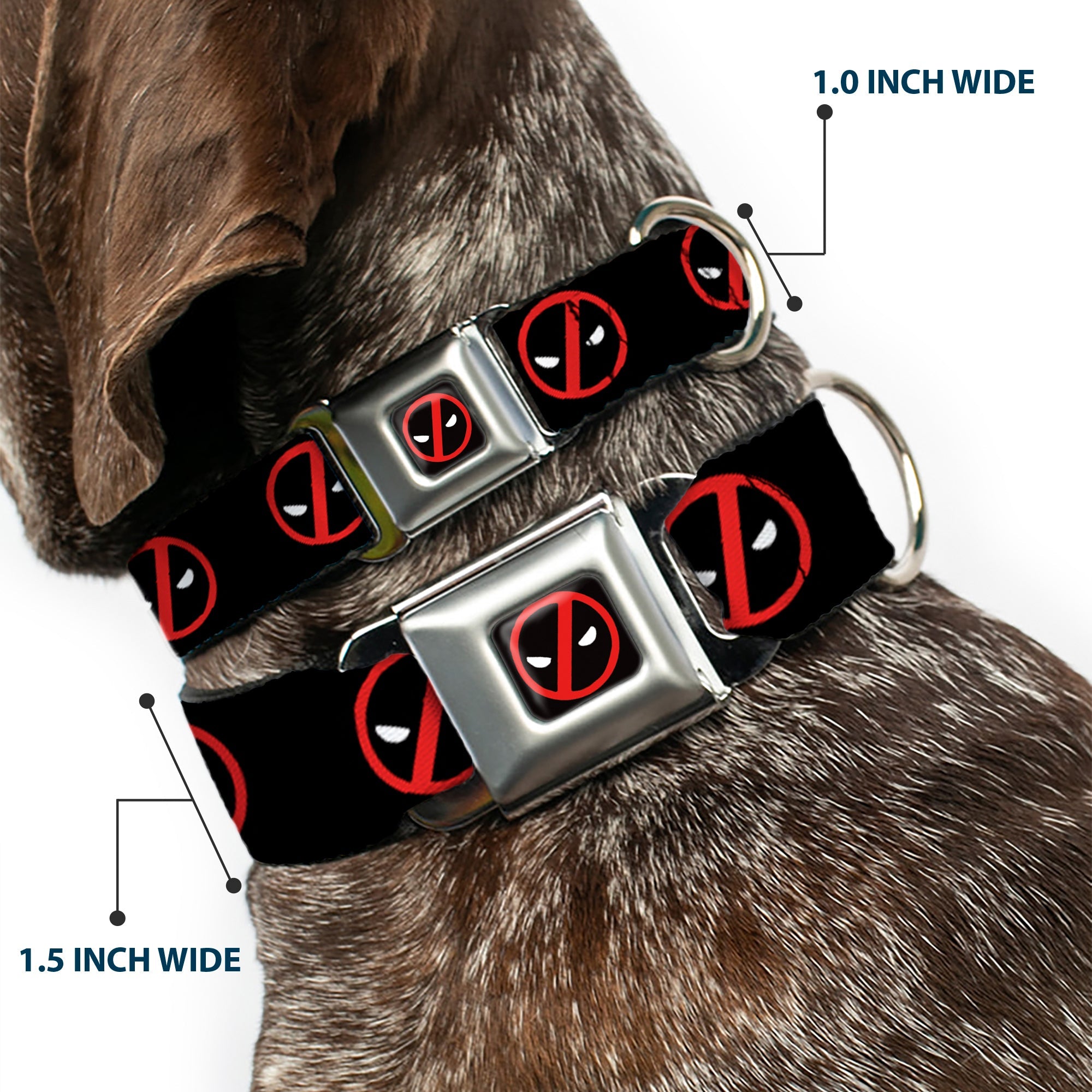 Deadpool Logo CLOSE-UP Black/Red/White Seatbelt Buckle Collar - Deadpool Logo2 Black/Red/White