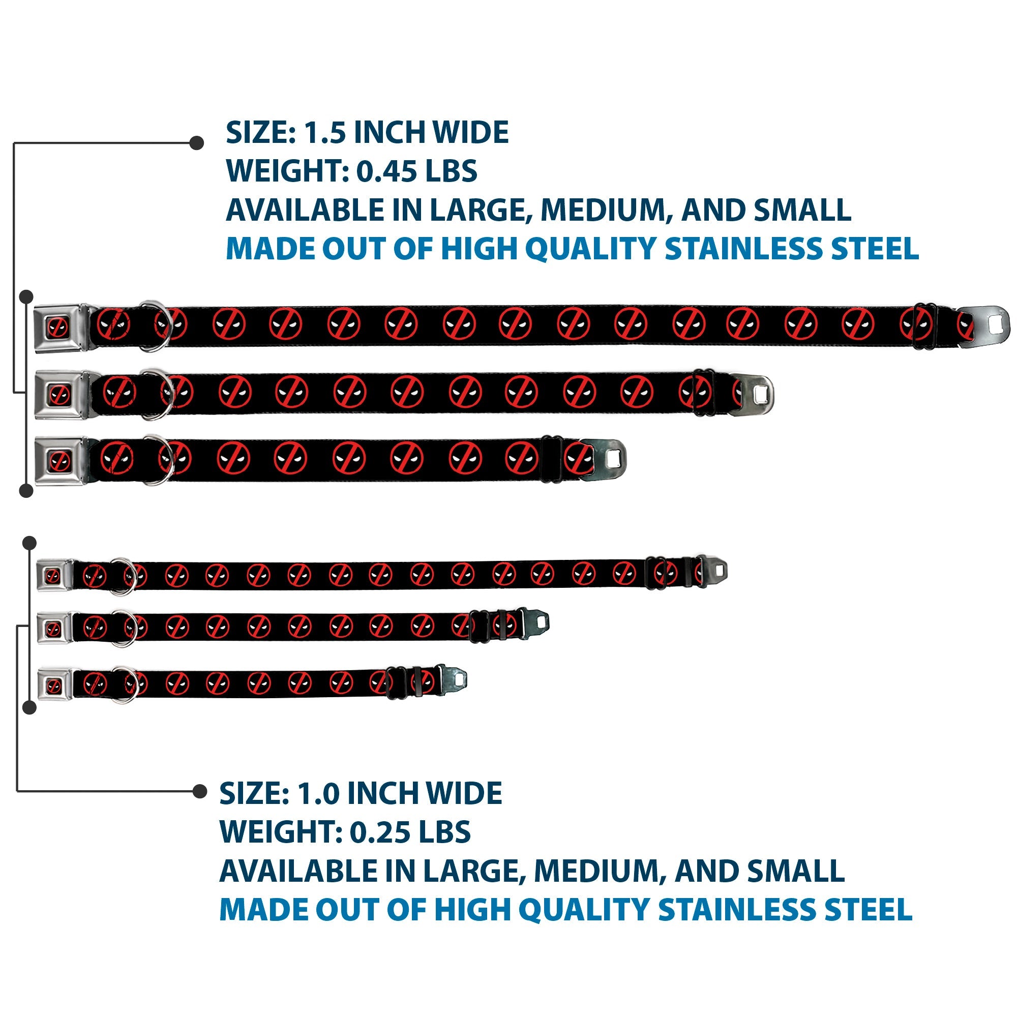 Deadpool Logo CLOSE-UP Black/Red/White Seatbelt Buckle Collar - Deadpool Logo2 Black/Red/White