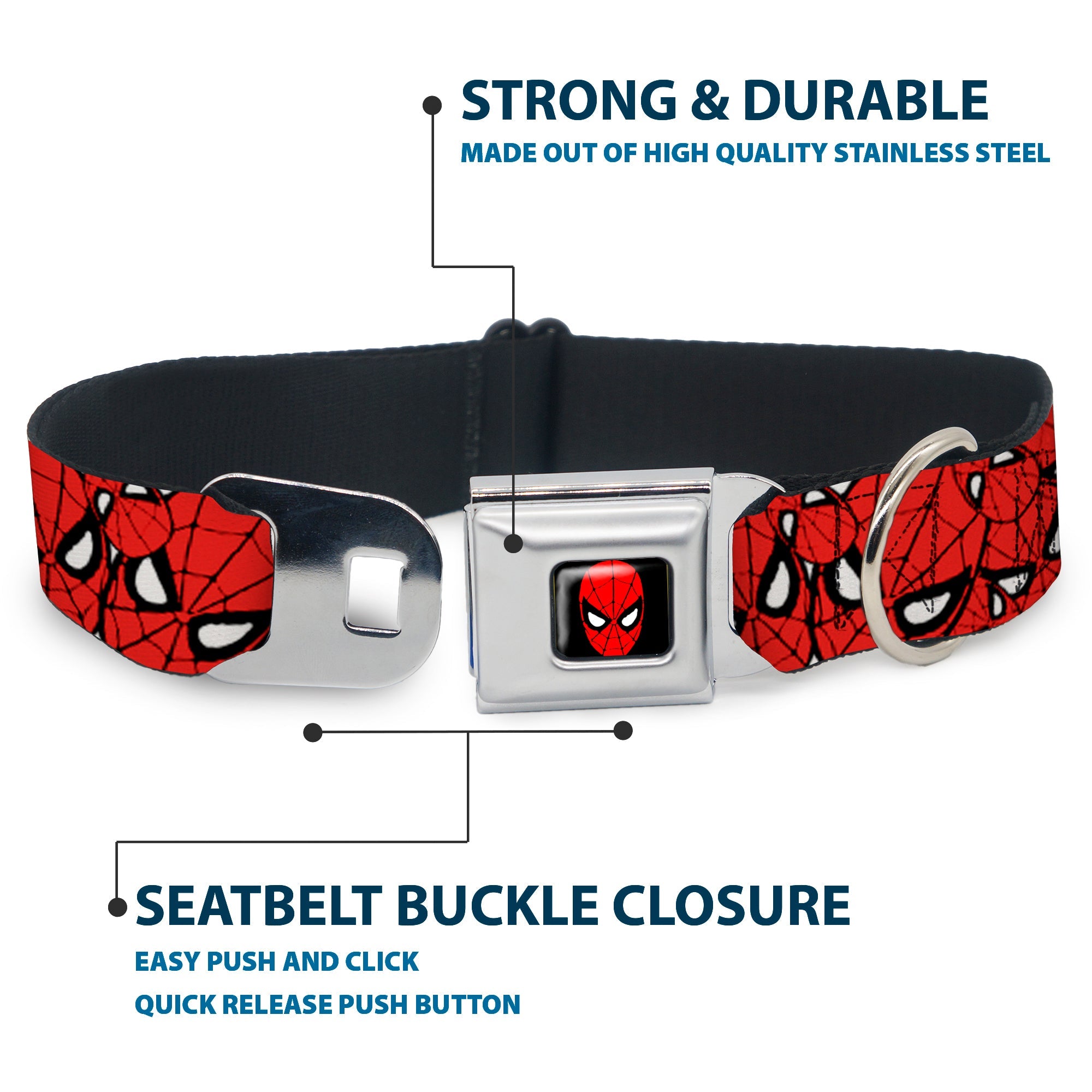 MARVEL UNIVERSE Spider-Man Full Color Seatbelt Buckle Collar - Spider-Man Stacked