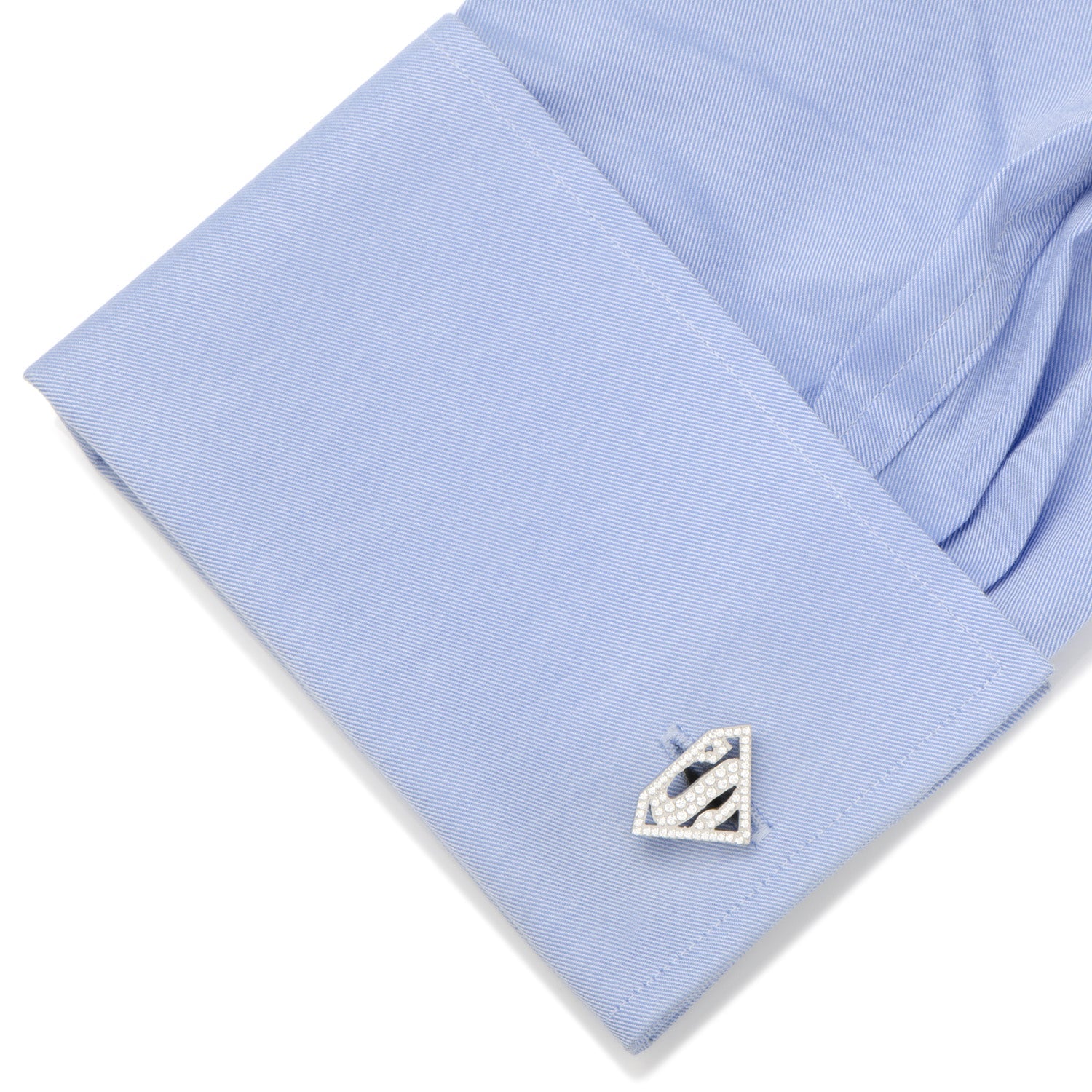 DC Superman Stainless Steel White Pave Crystal Cufflinks