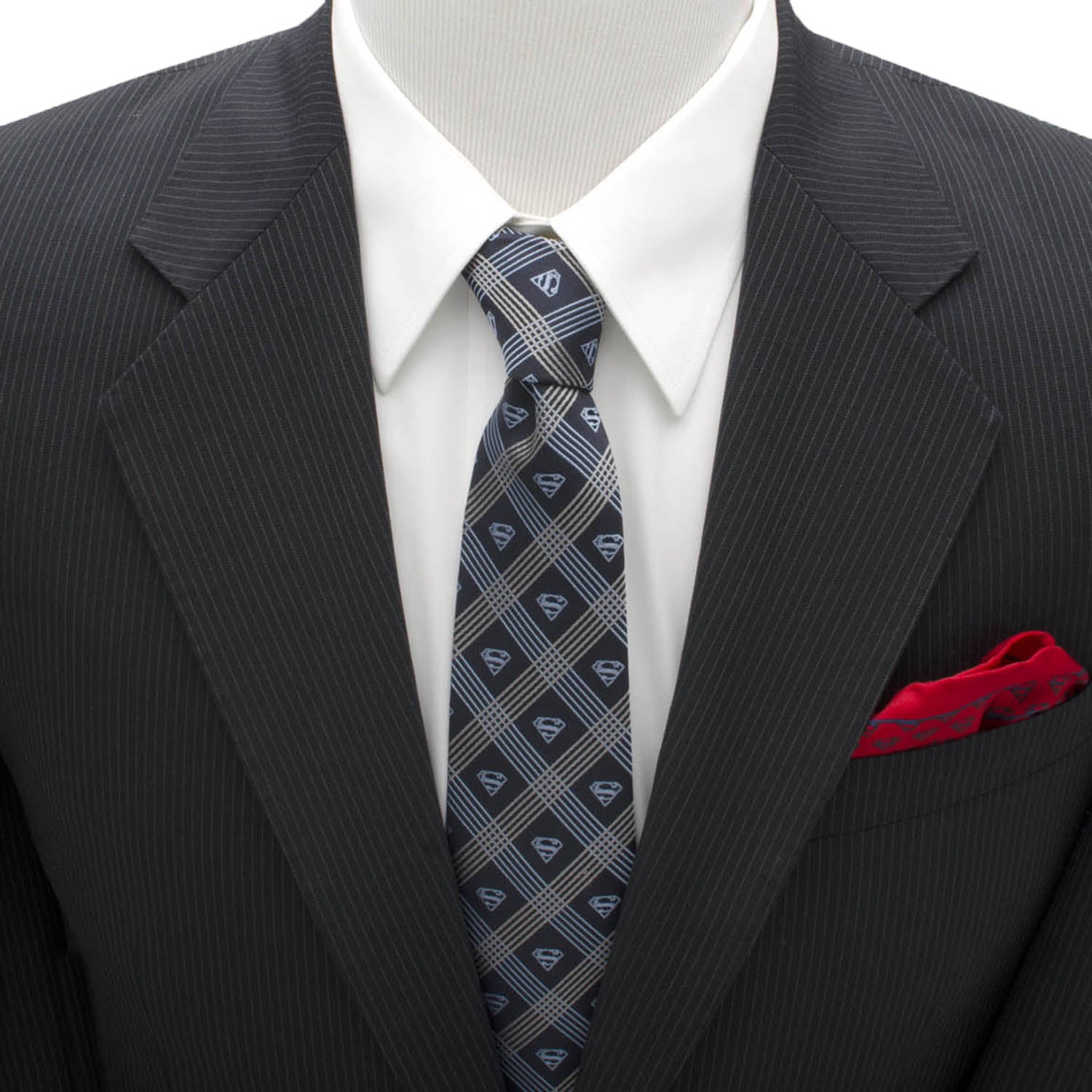 DC Superman Shield Navy Plaid Mens Tie