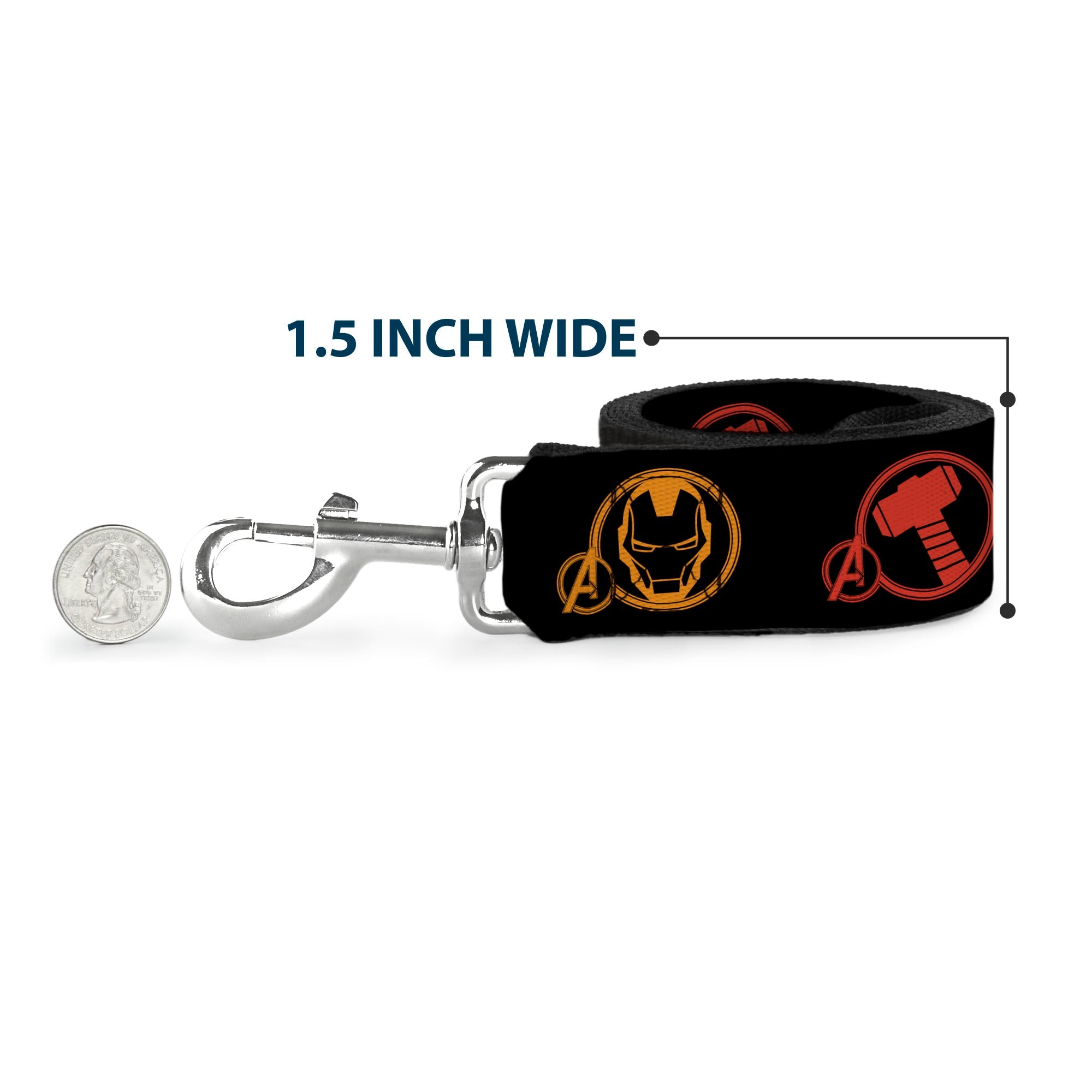 Dog Leash - Marvel Avengers Superhero Logos Black/Multi Color
