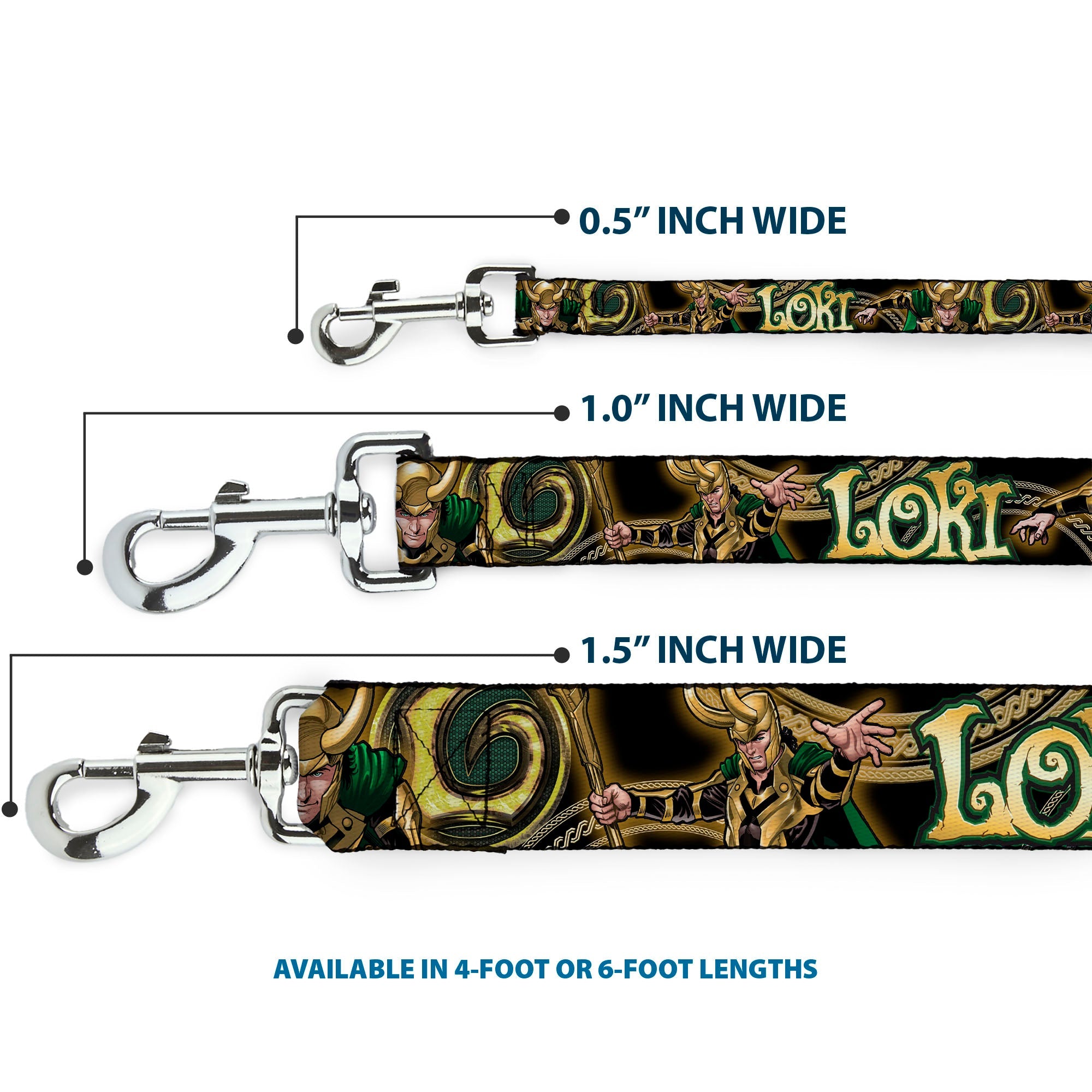 Dog Leash - LOKI Poses Black/Gold/Green