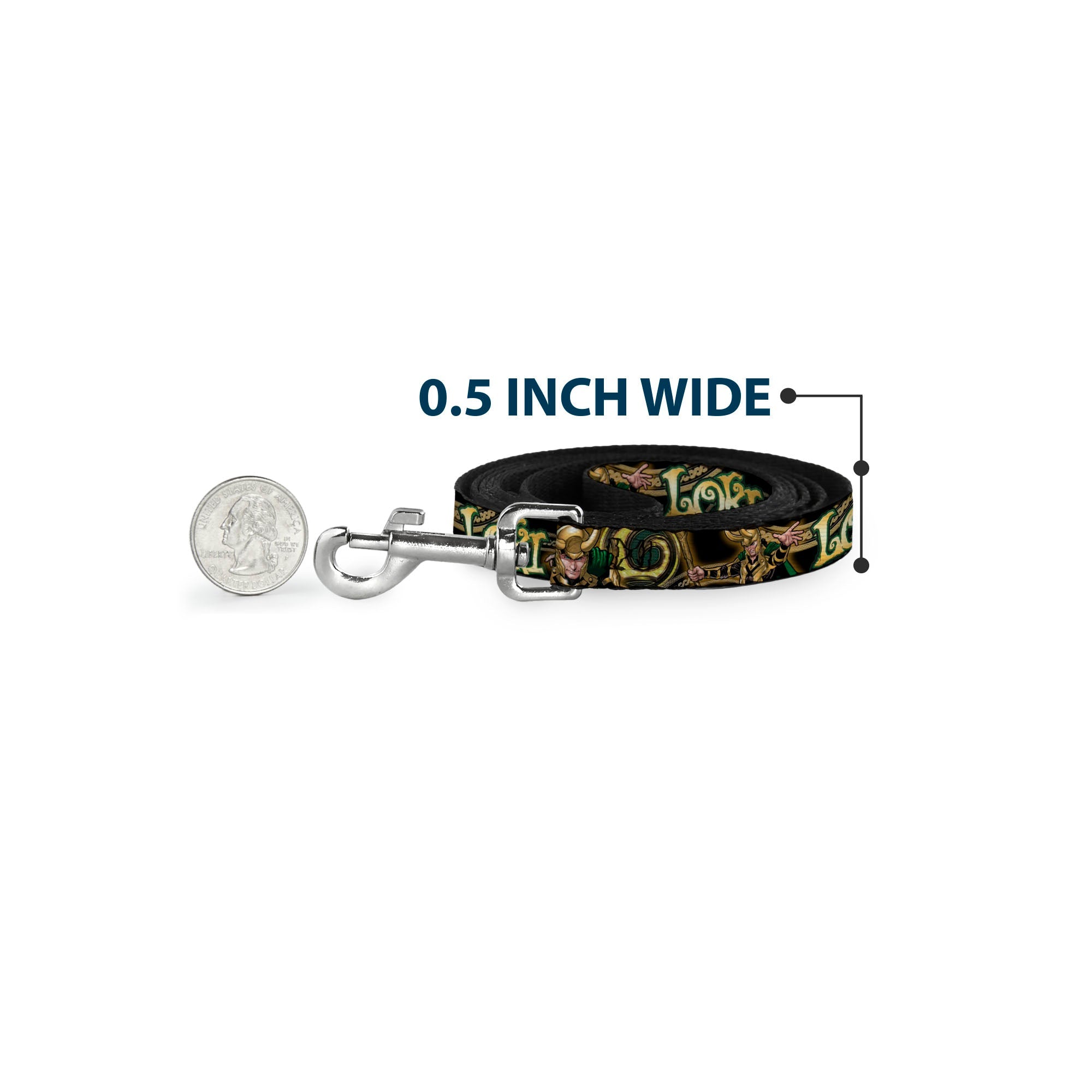 Dog Leash - LOKI Poses Black/Gold/Green