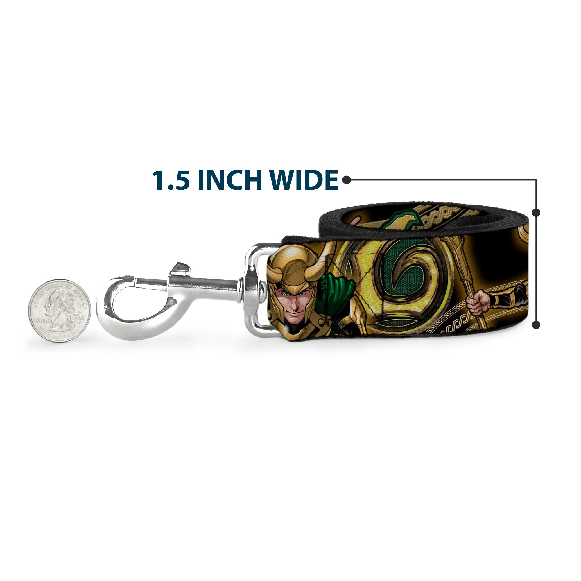 Dog Leash - LOKI Poses Black/Gold/Green