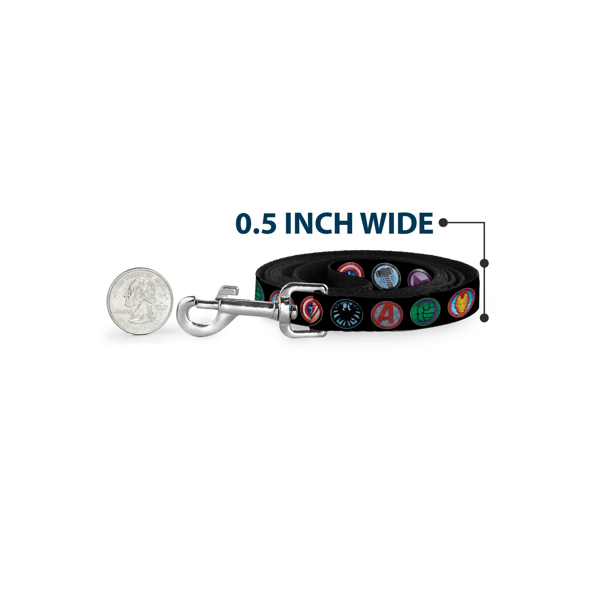 Dog Leash - 9-Avenger Icons Black/Multi Color