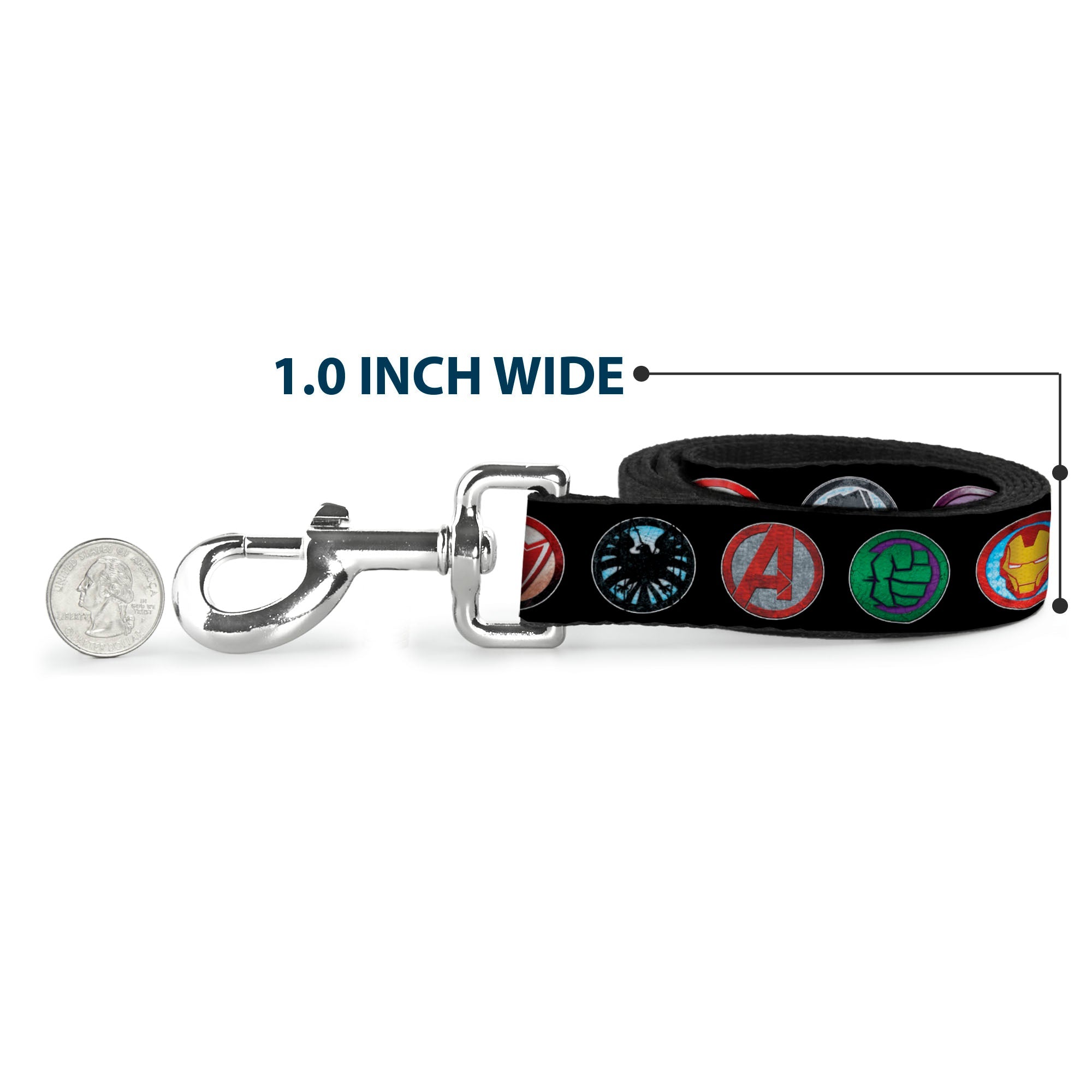 Dog Leash - 9-Avenger Icons Black/Multi Color
