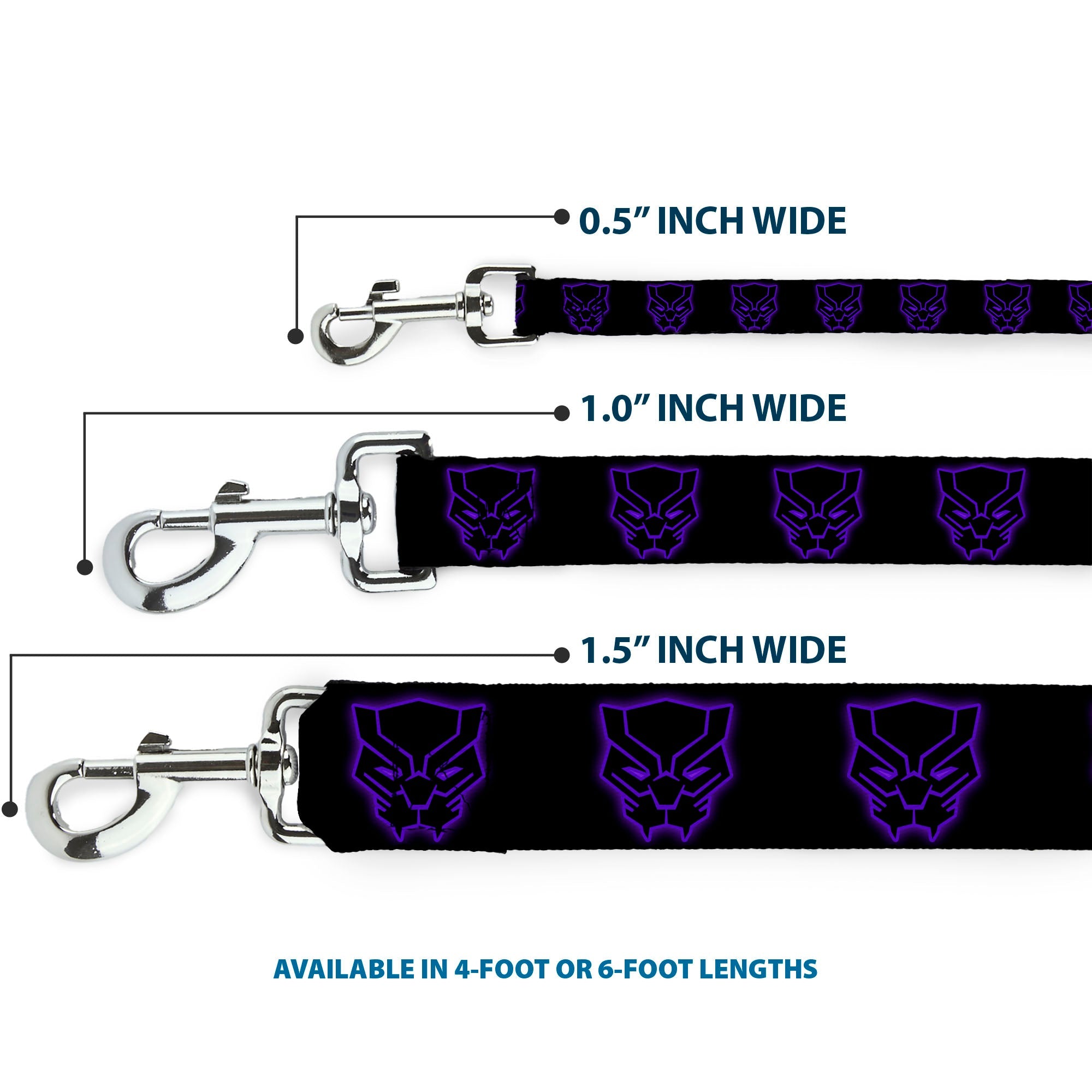 Dog Leash - Black Panther Avengers Icon Outline Black/Purple
