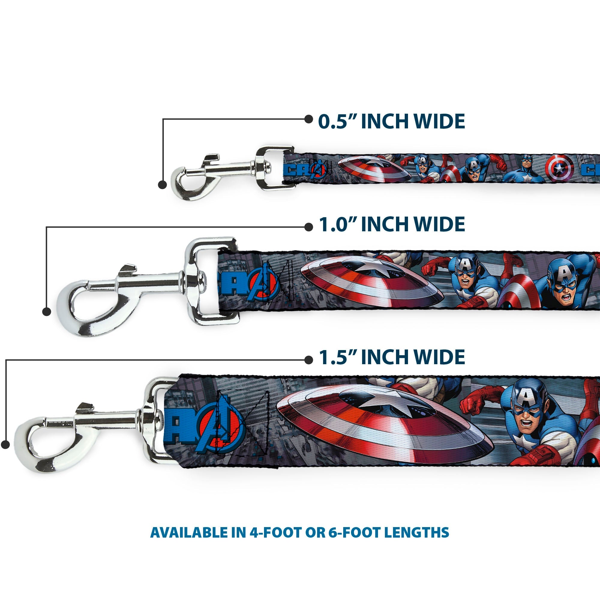 Dog Leash - CAPTAIN AMERICA w/Avengers Logo Cityscape