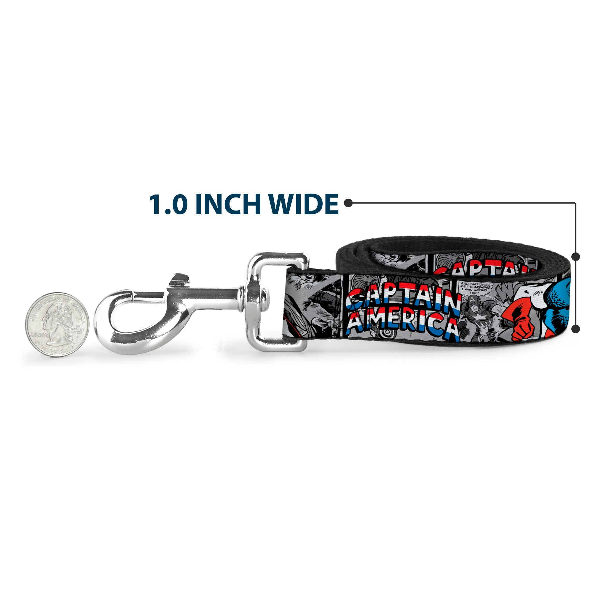 Dog Leash - CAPTAIN AMERICA 2-Poses/Comic Blocks Grays/Red/White/Blue