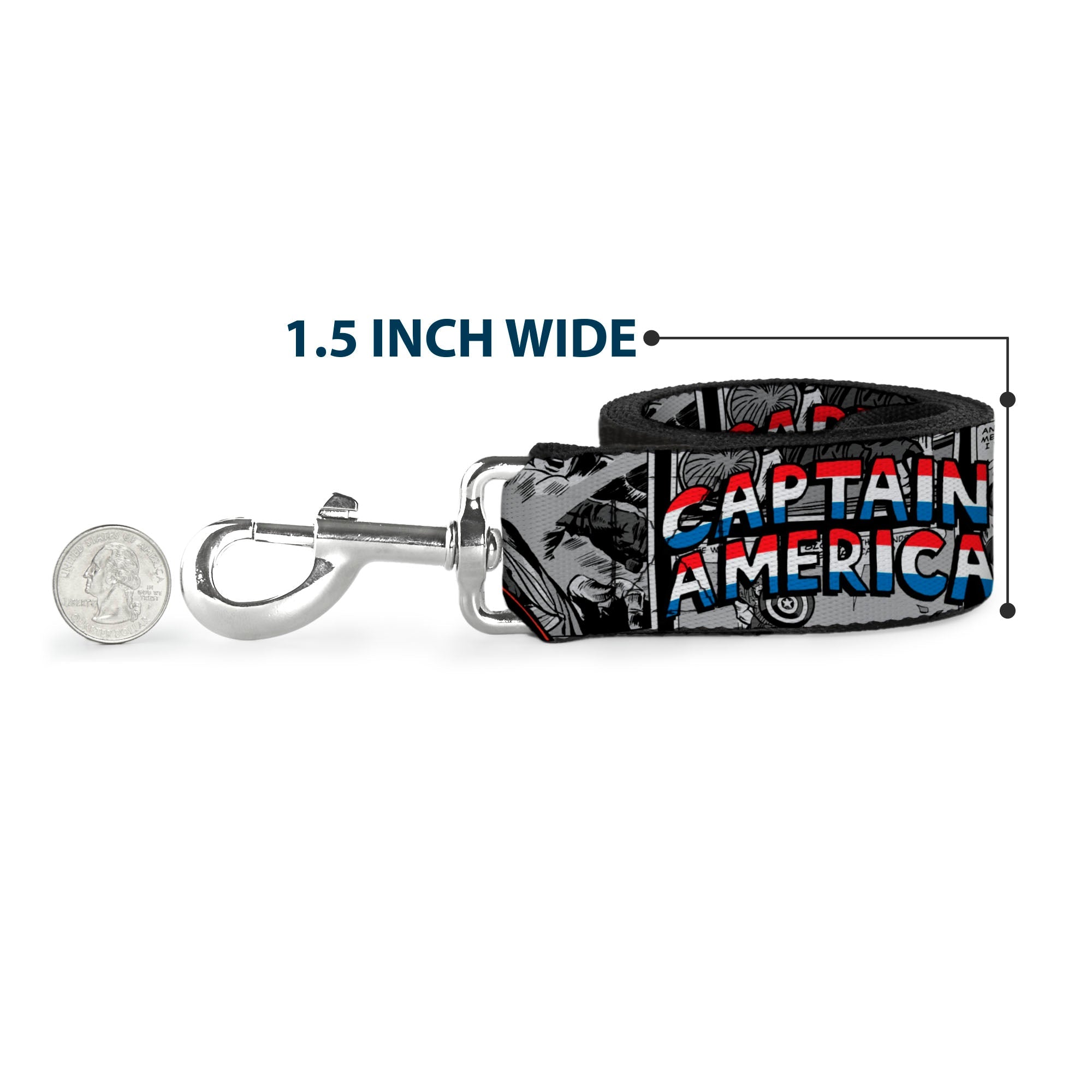 Dog Leash - CAPTAIN AMERICA 2-Poses/Comic Blocks Grays/Red/White/Blue