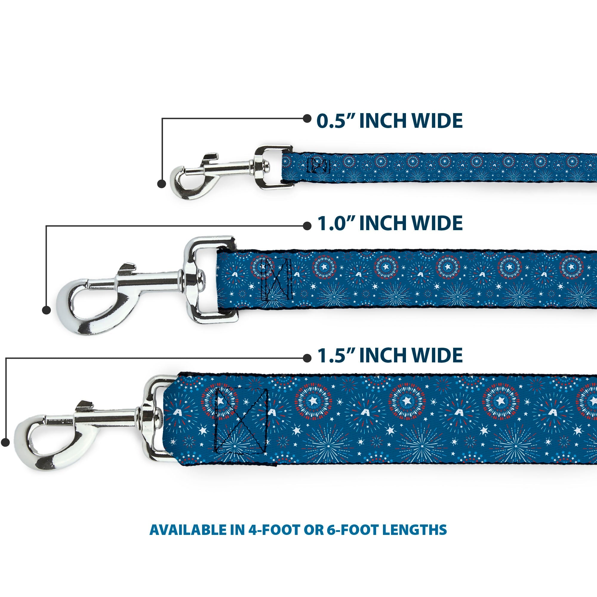 Dog Leash - Captain America Fireworks Icons Blue/Red/White
