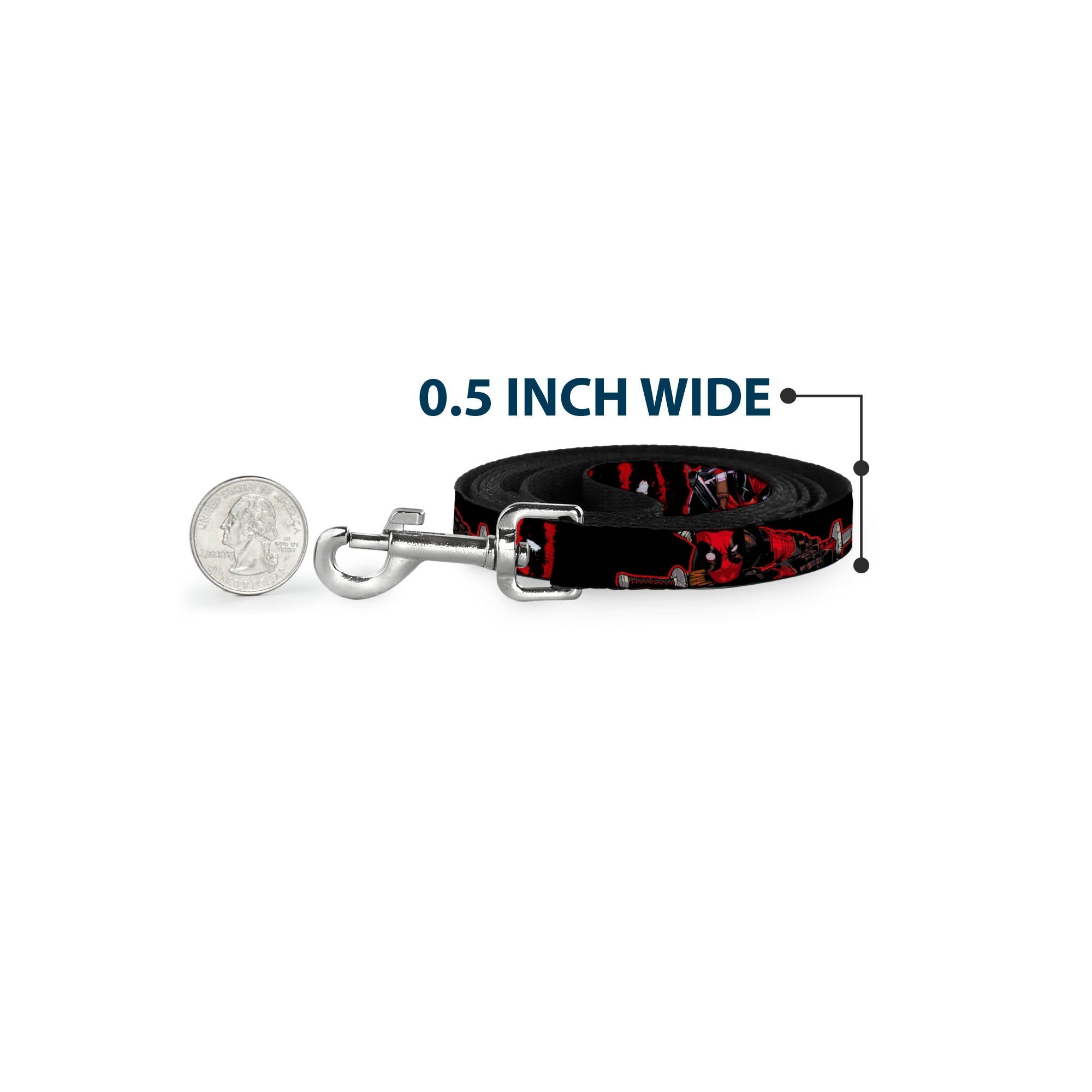 Dog Leash - Deadpool 2-Action Poses/Splatter Logo Black/Red/White