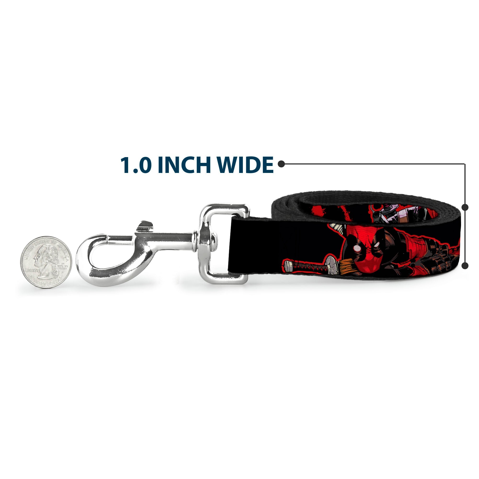 Dog Leash - Deadpool 2-Action Poses/Splatter Logo Black/Red/White
