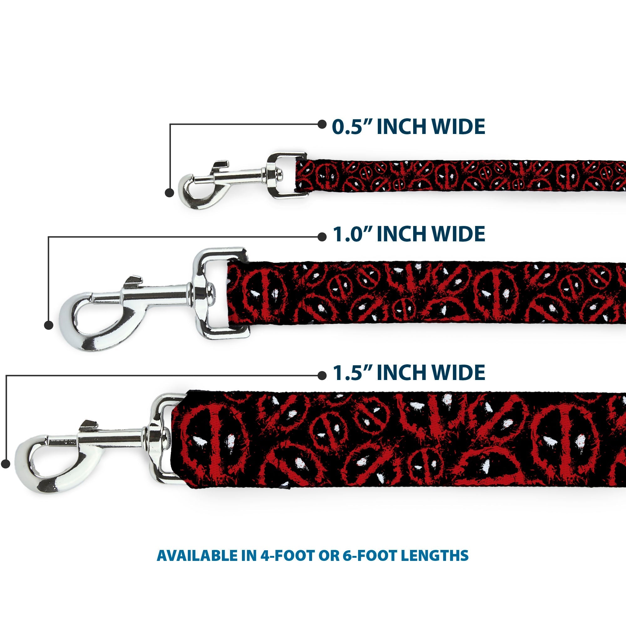 Dog Leash - Deadpool Splatter Logo Scattered Black/Red/White