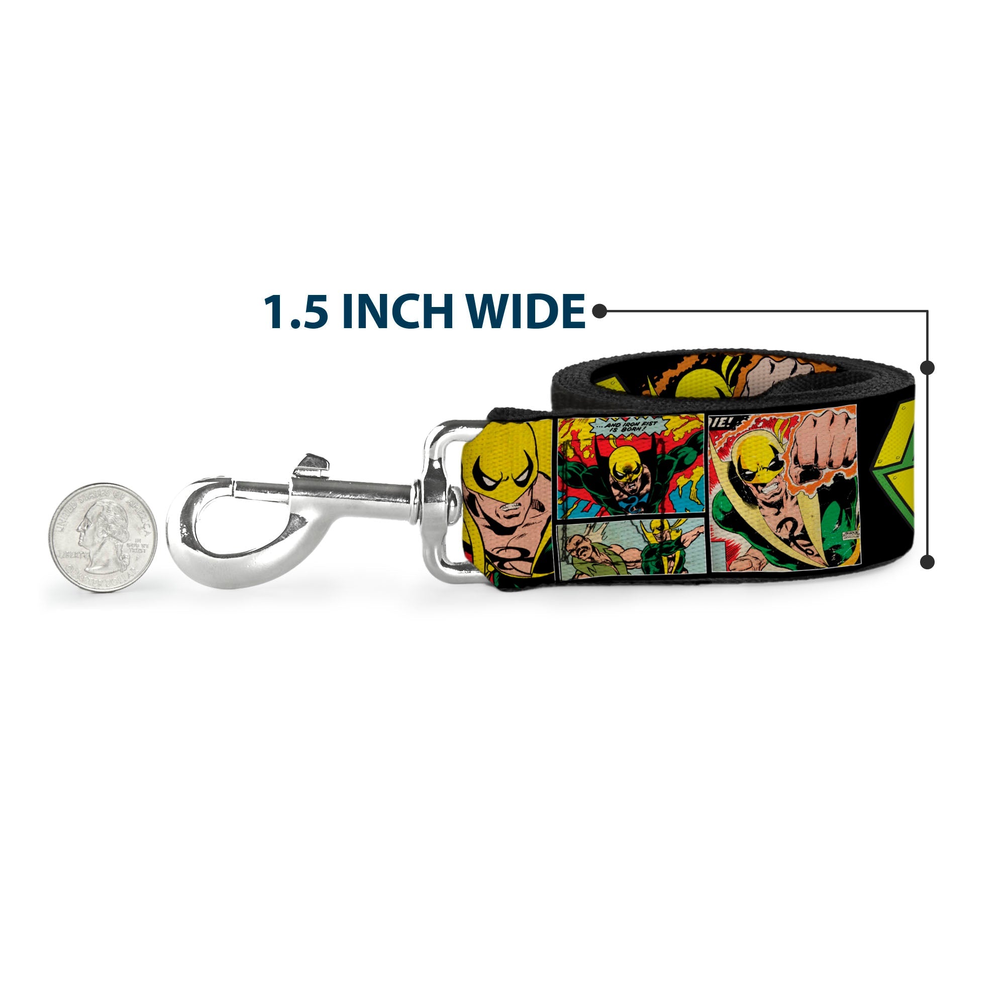 Dog Leash - Retro IRON FIST Action Pose/Comic Scene Blocks Black/Green/Yellow