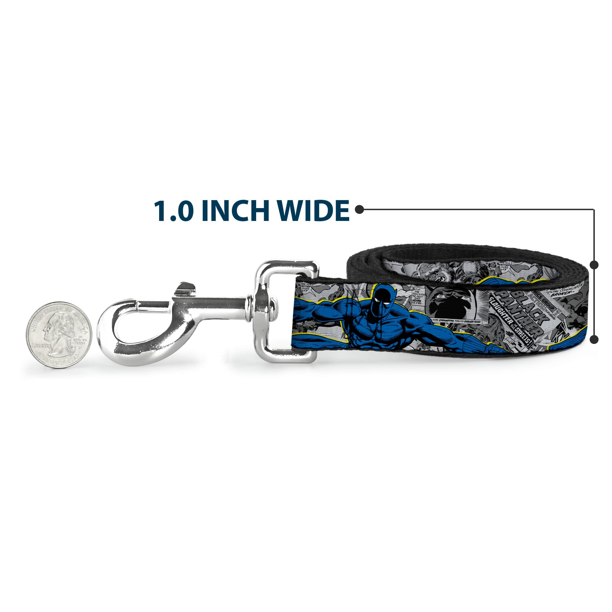 Dog Leash - BLACK PANTHER Action Poses/Stacked Comics Grays/Yellow/Blue/Red