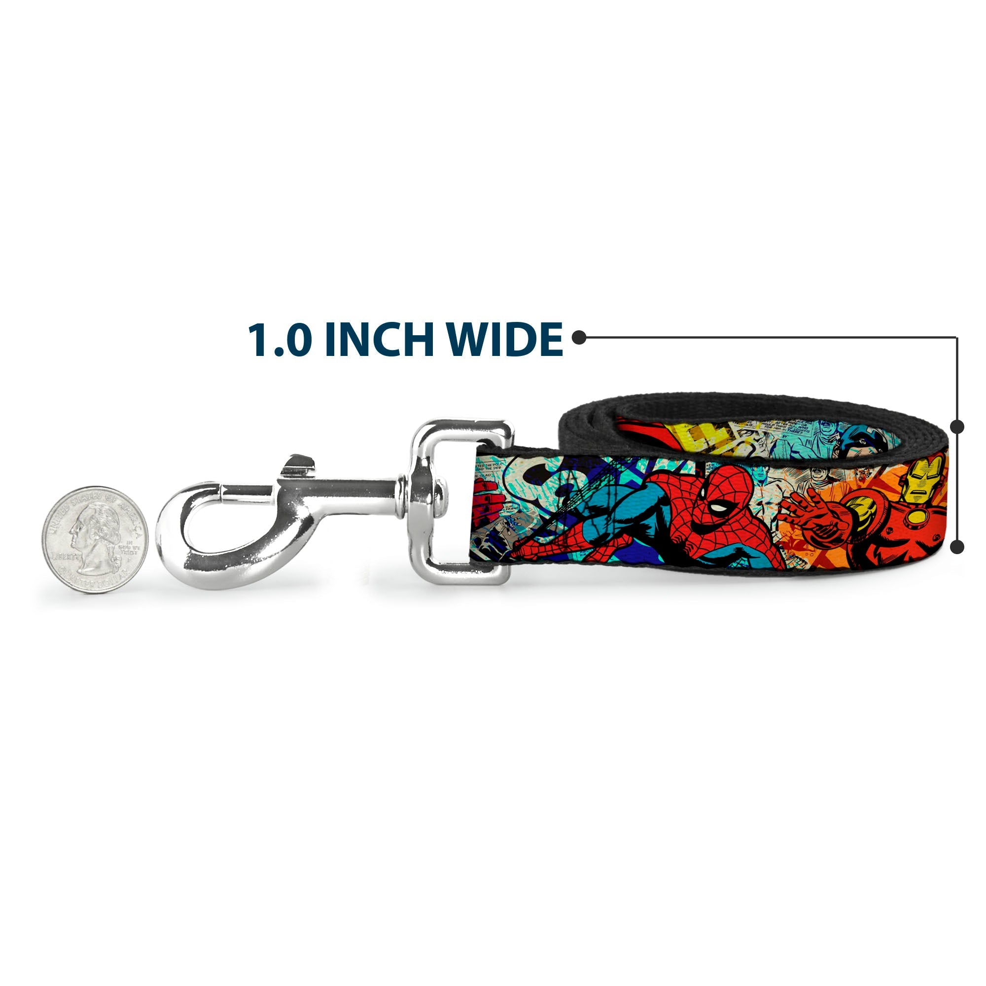 Dog Leash - 4-Superhero Action Poses/Comic Scenes White/Black/Full Color Splatter