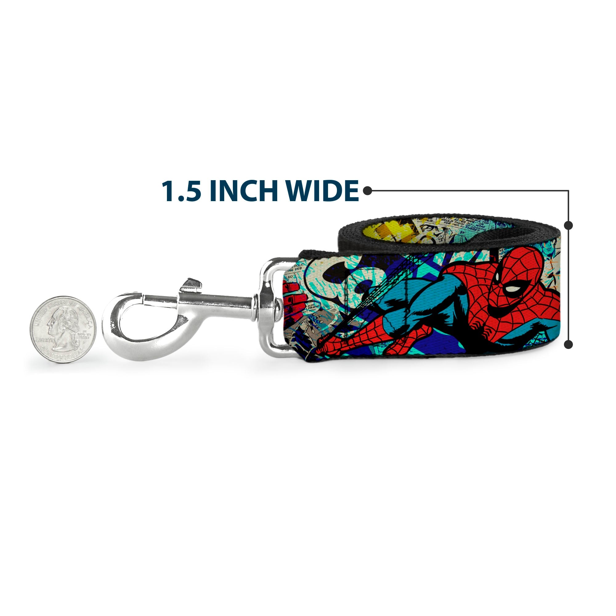 Dog Leash - 4-Superhero Action Poses/Comic Scenes White/Black/Full Color Splatter
