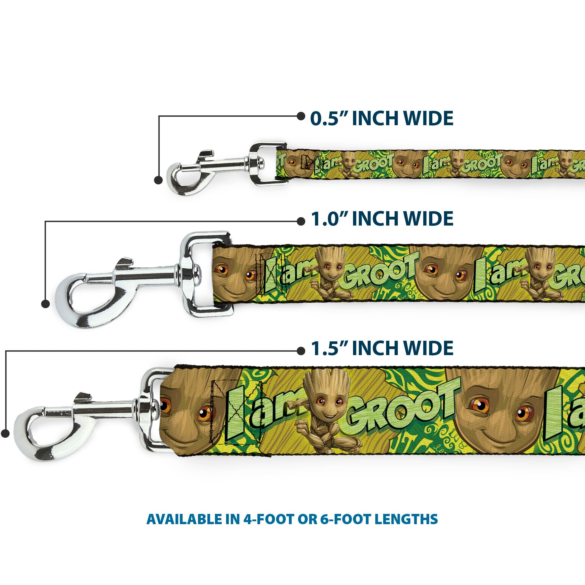 Dog Leash - Baby Groot Pose/Face I AM GROOT Browns/Greens/Yellows
