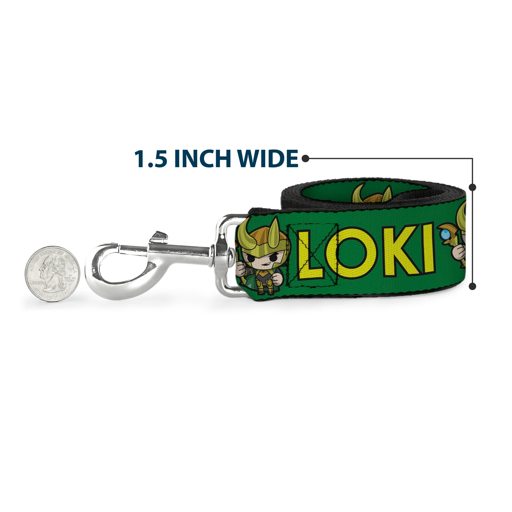 Dog Leash - Kawaii LOKI Standing Pose/Text Green/Yellow