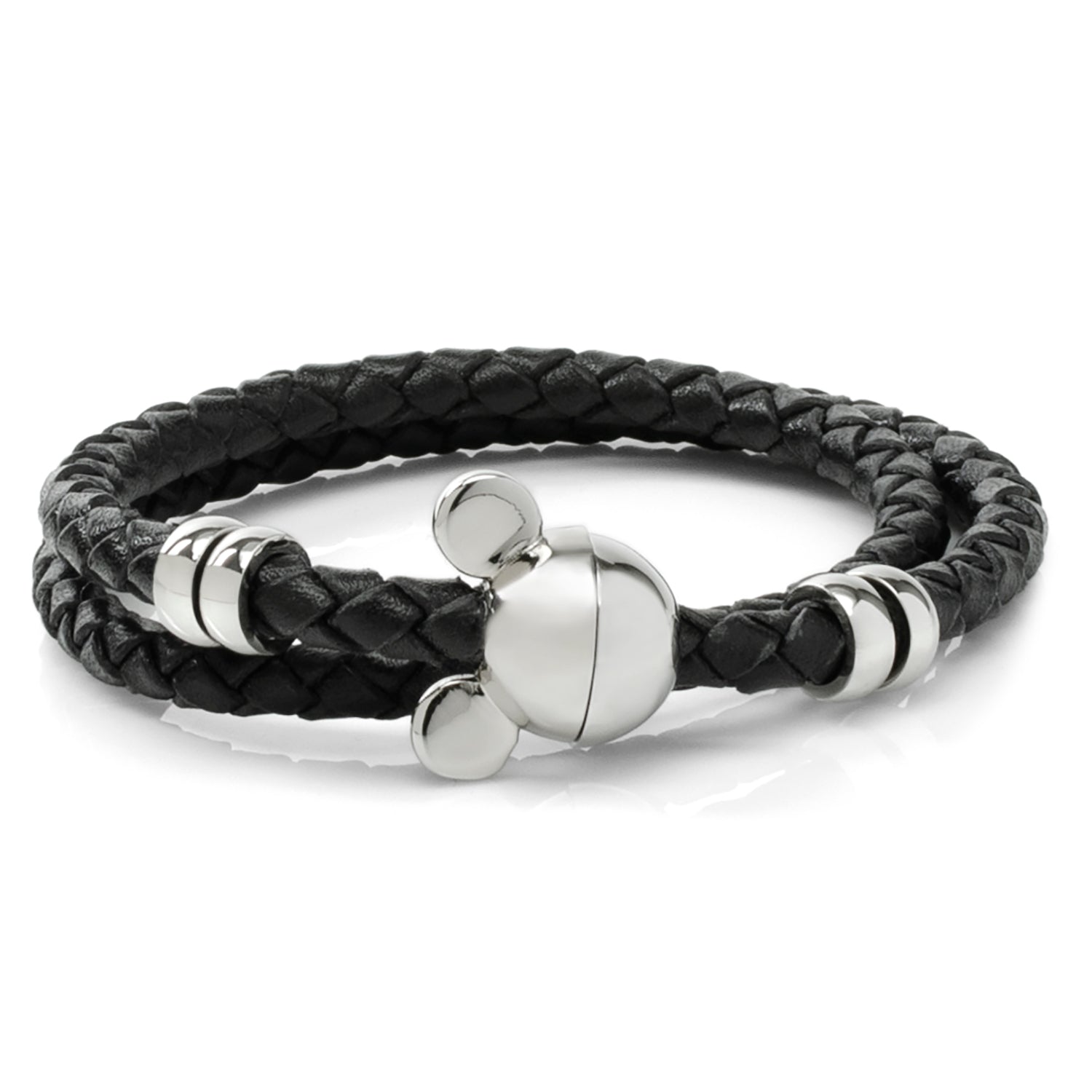 Disney Mickey Silhouette Black Double Wrapped Leather Bracelet