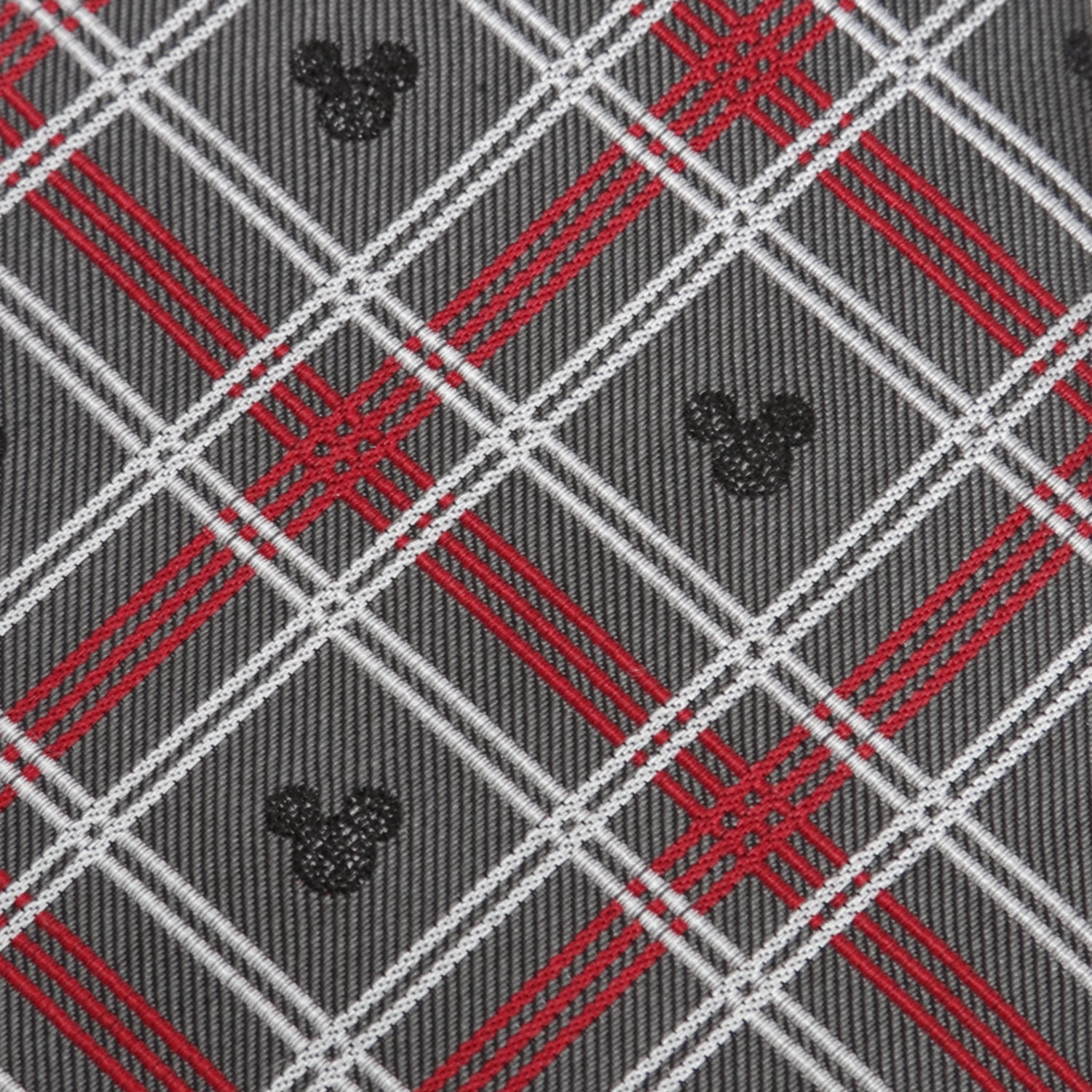 Disney Mickey Mouse Holiday Gray Plaid Silk Men's Tie