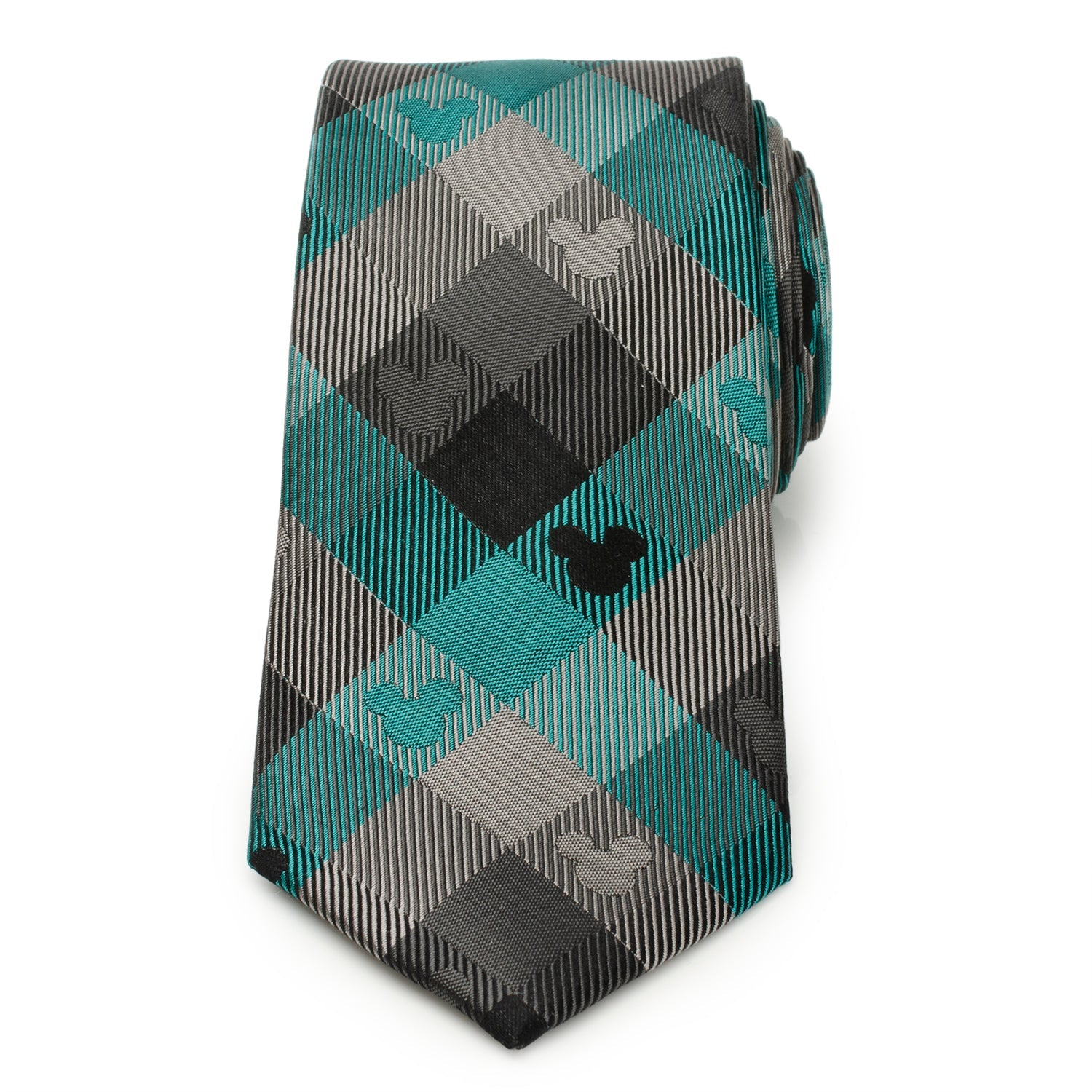 Disney Mickey Mouse Silhouette Teal Plaid Men's Tie