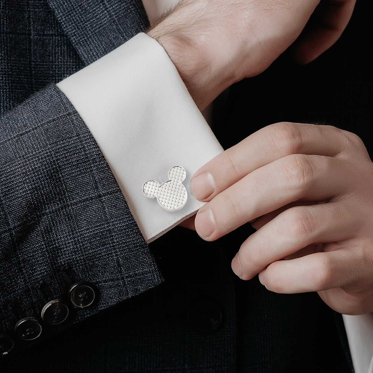 Disney Mickey Mouse Silhouette Basket Weave Cufflinks