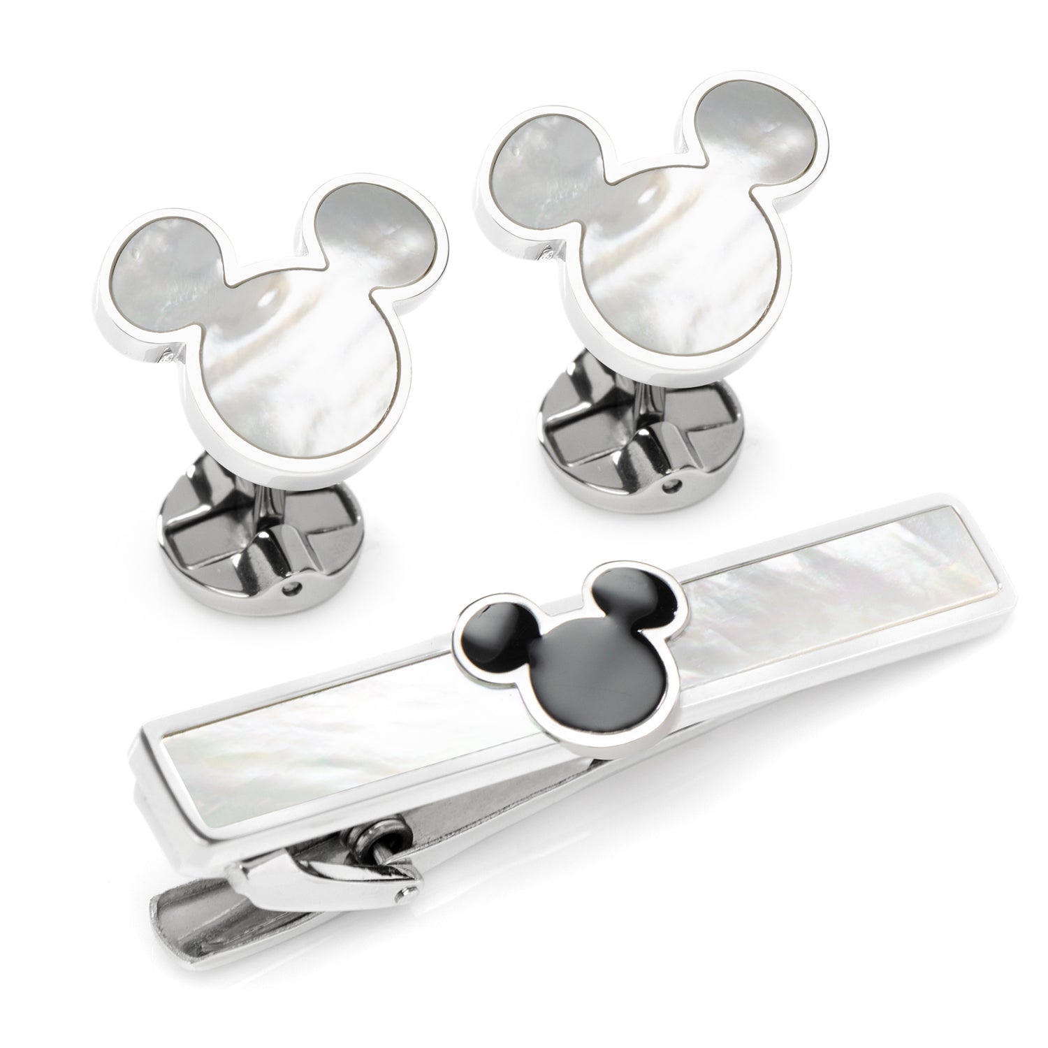 Disney Mickey Mouse Mother of Pearl Cufflinks and Tie Clip Gift Set
