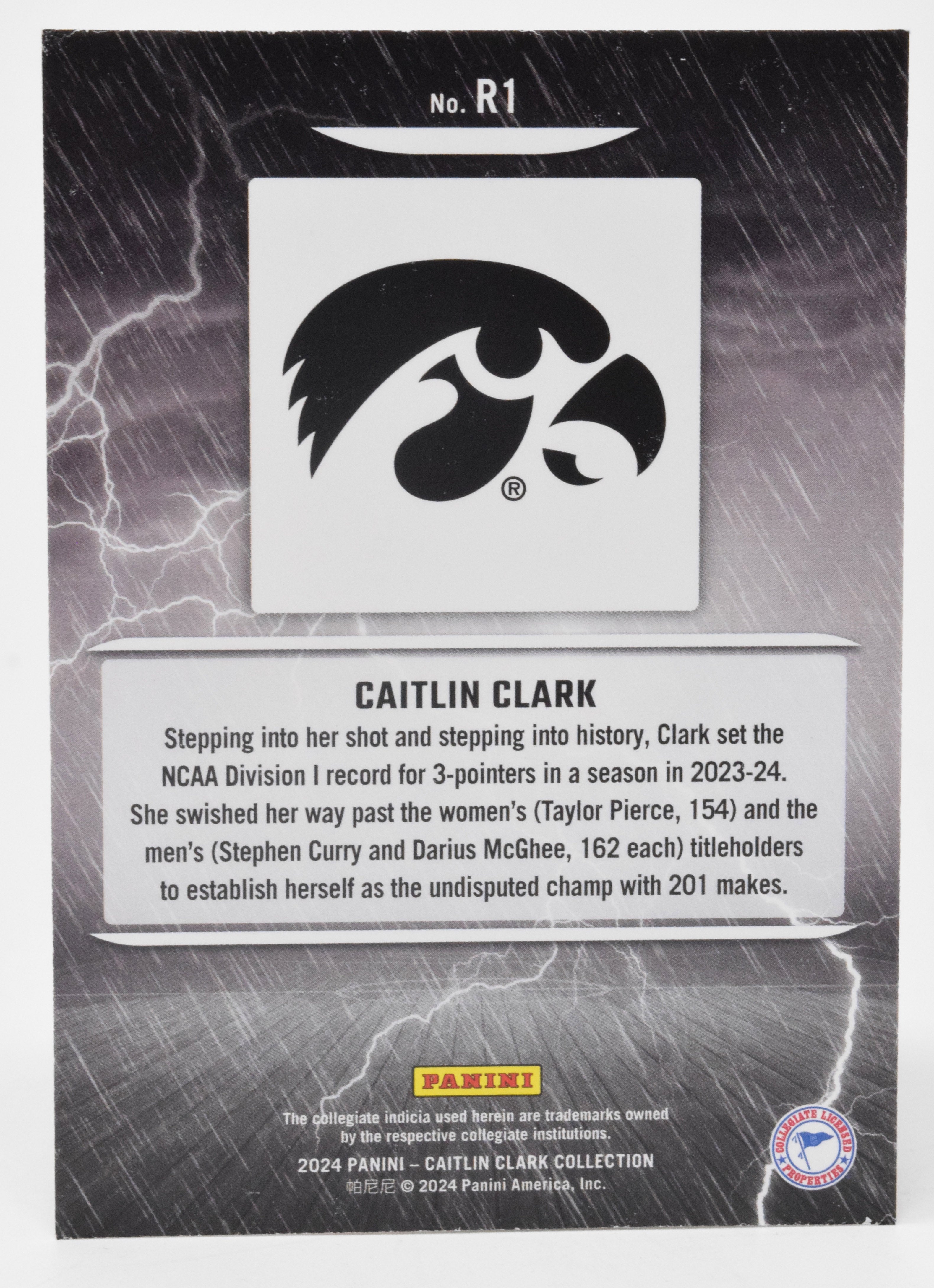 Caitlin Clark Raining 3s WNBA Basketball Card Panini Donruss 2024 R1