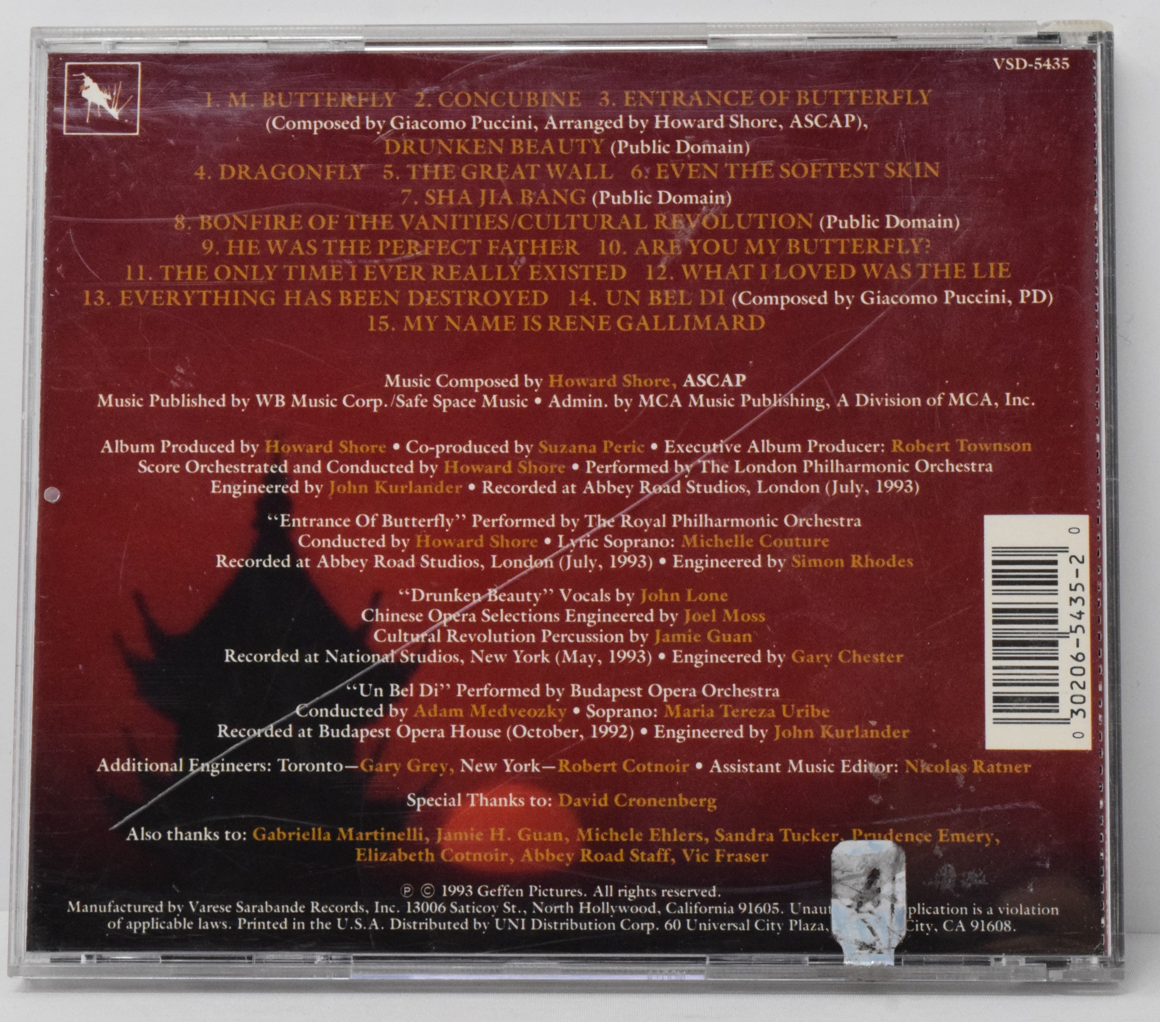 M Butterfly Soundtrack CD Howard Shore Varese
