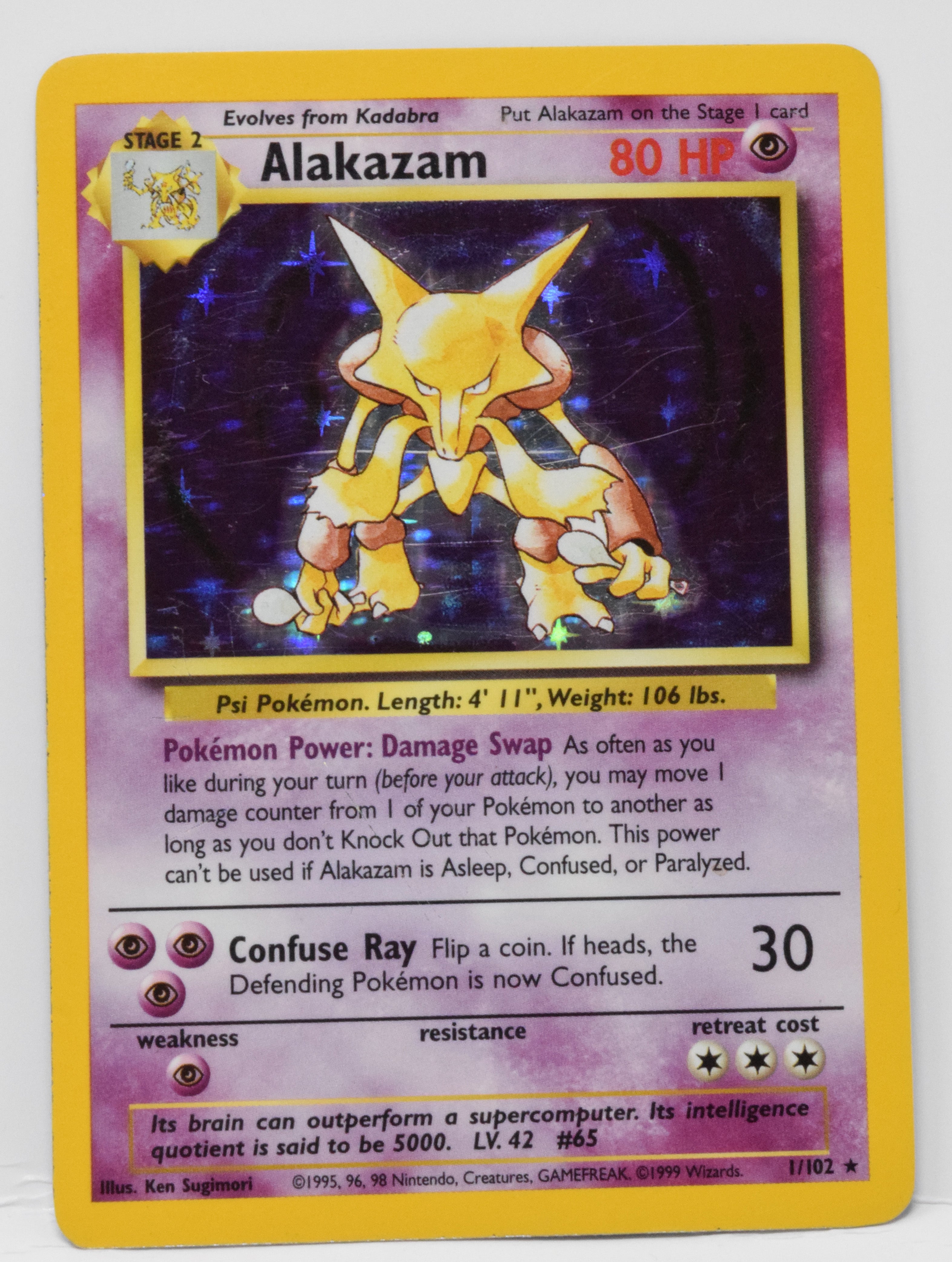Pokemon Alakazam Card Base Unlimited Holo 1/102 HP