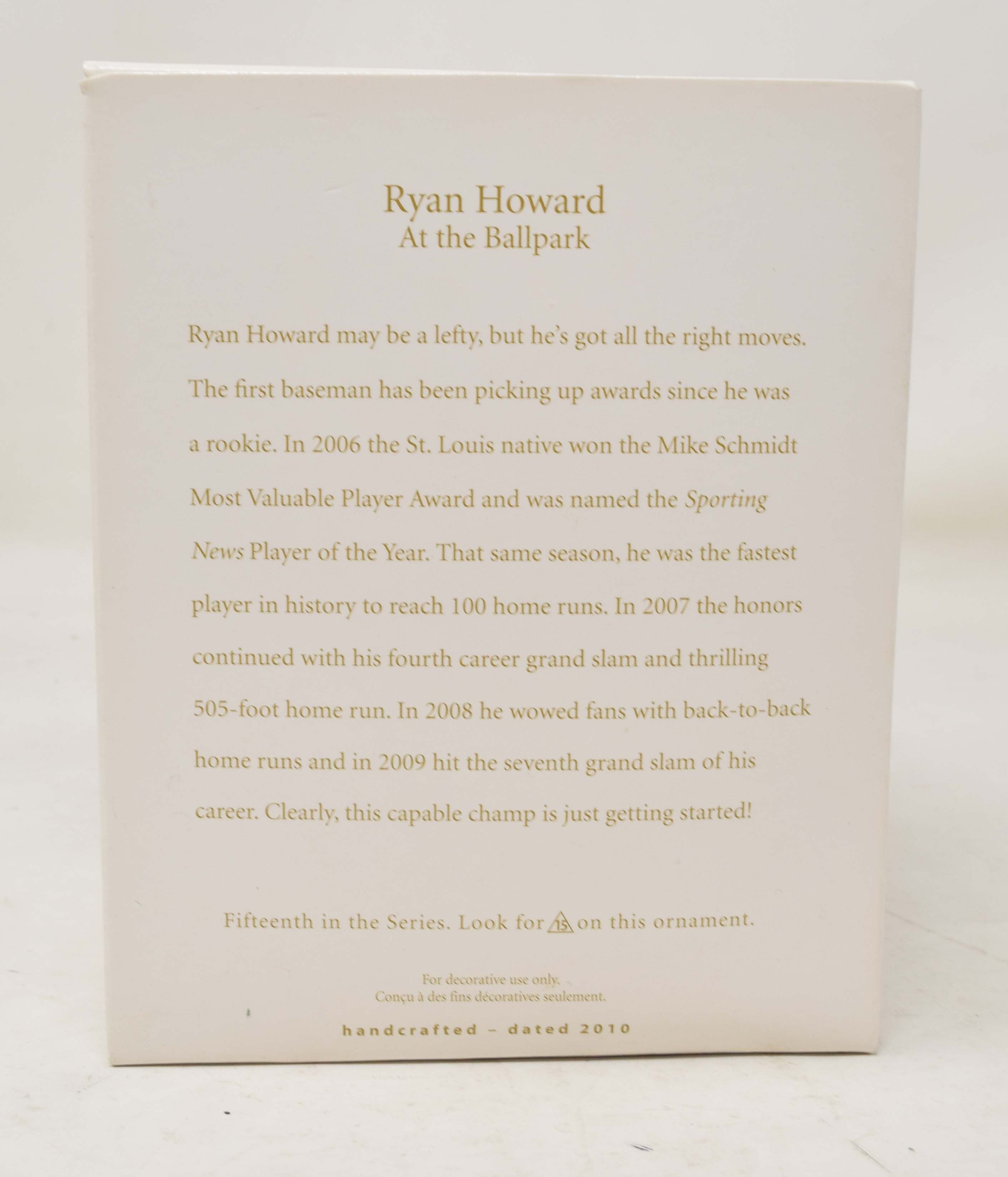 Hallmark Keepsake Ornament Ryan Howard Baseball At The Ballpark Christmas Tree 2010 NIB