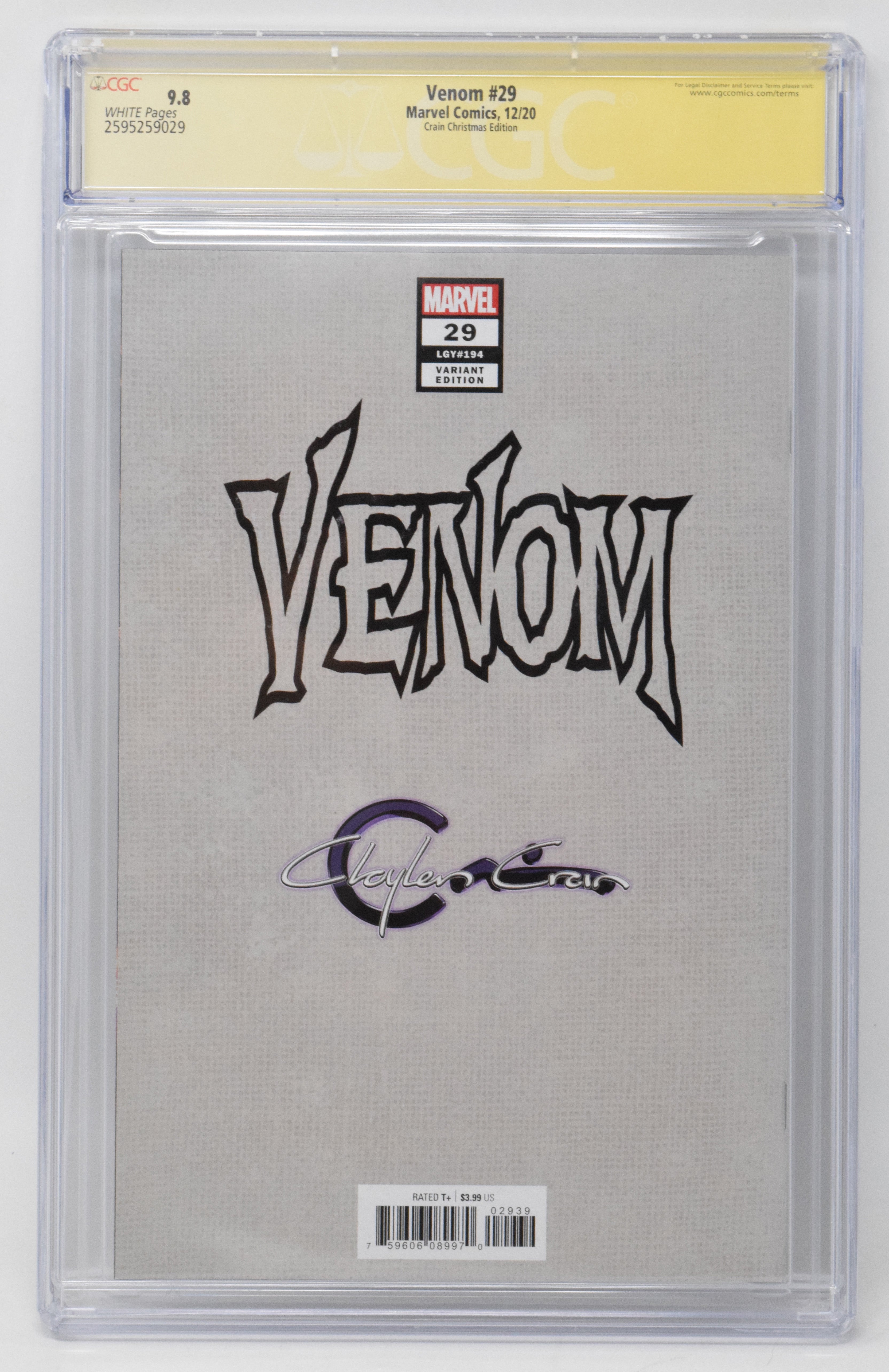 Venom 29 Marvel CGC SS 9.8 Clayton Crain Signed Murder Christmas Candy Cane