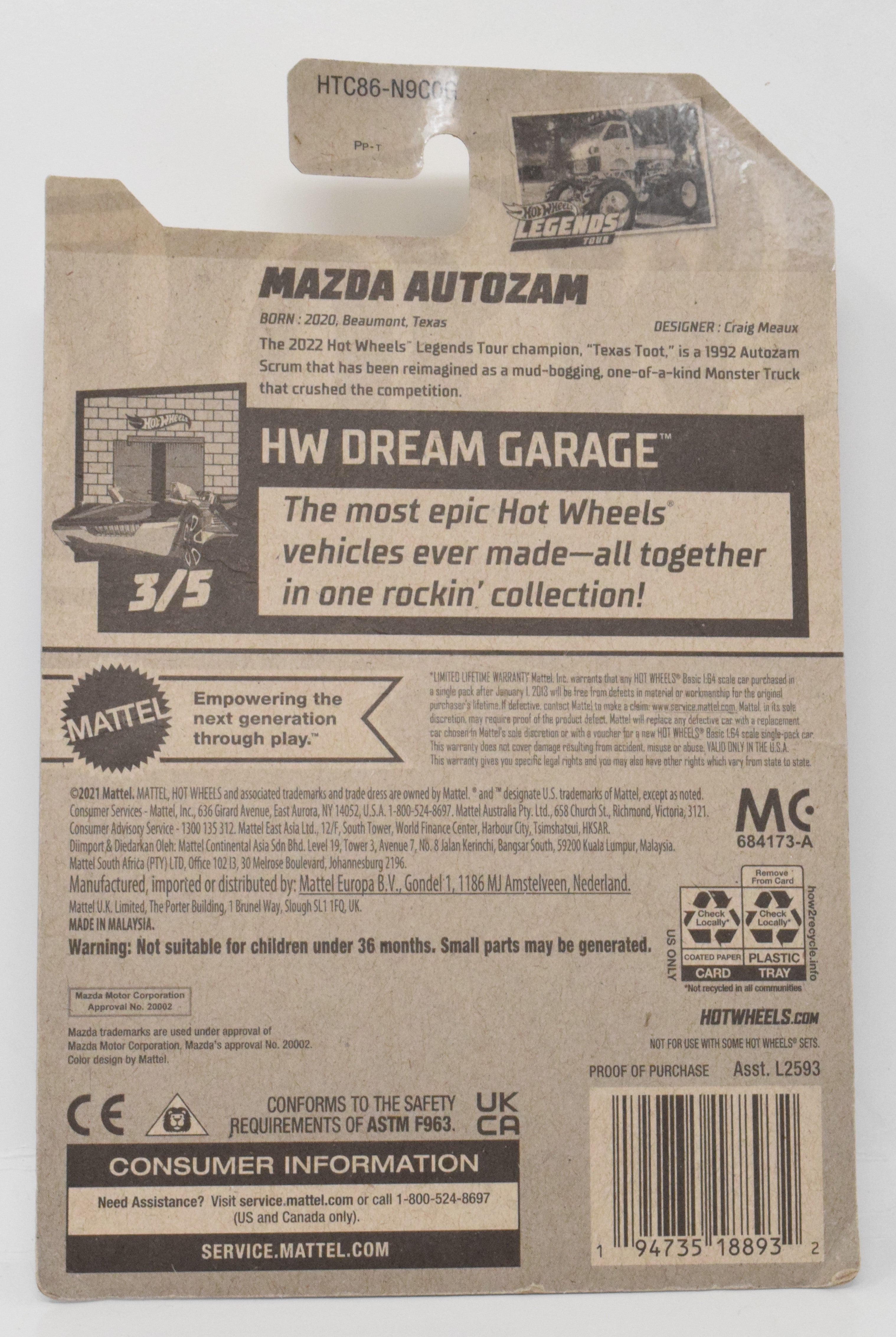 Hot Wheels Mazda Autozam HW Dream Legends Tour Garage DieCast Car 3/5 1 New
