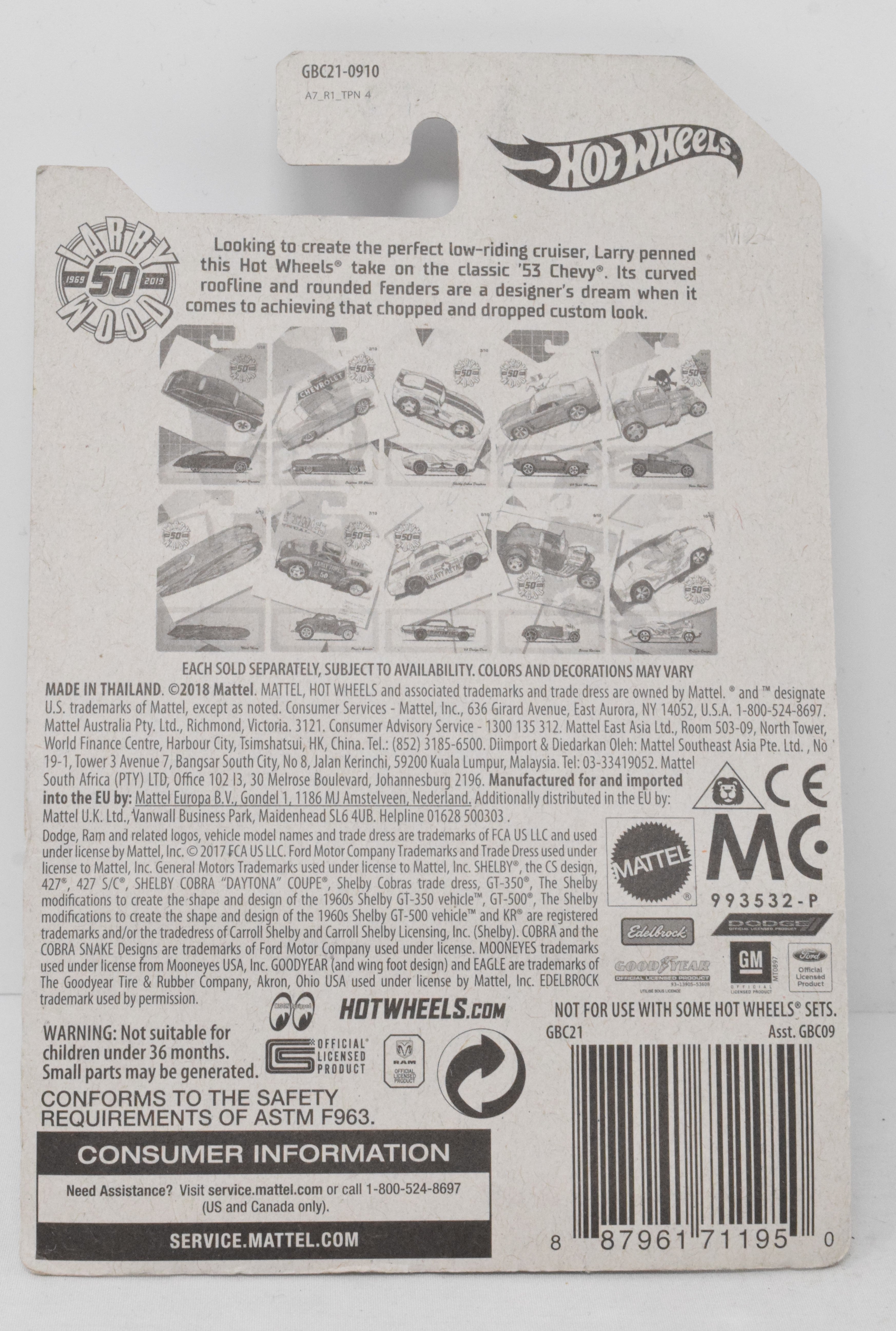 Hot Wheels Custom 53 Chevy Chevrolet Larry Wood DieCast Car Green 2/10 New