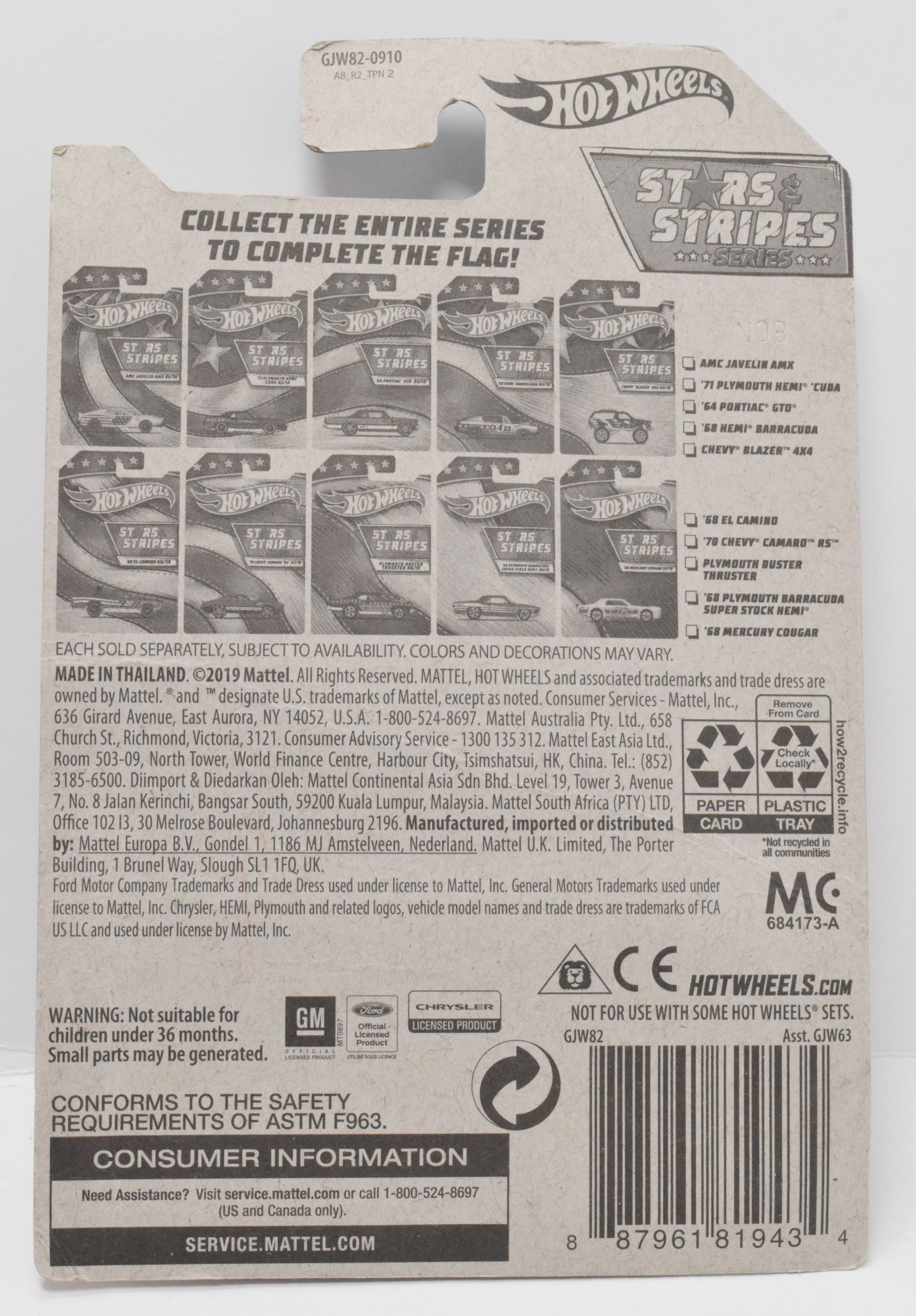 Hot Wheels 68 Hemi Barracuda 4/10 Diecast Car Stars and Stripes Series New