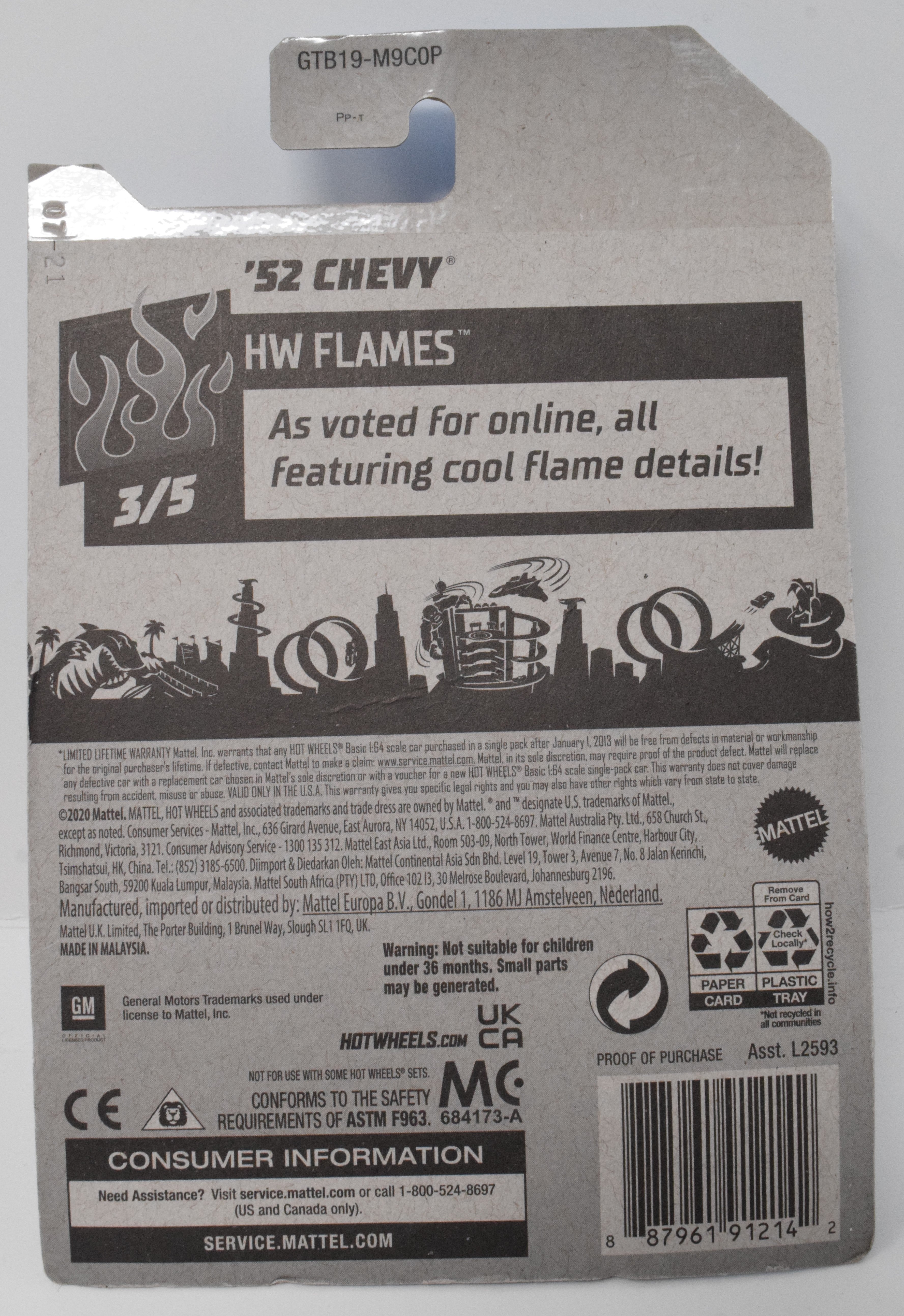 Hot Wheels 52 Chevy HW Flames 3/5 229 DieCast Car New